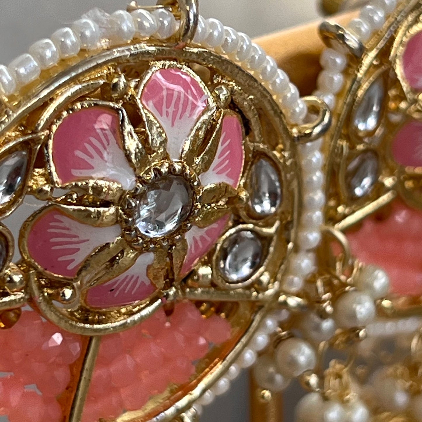 Pink/ Coral Jhumka Earring/ Meenakari/ Indian/ Pakistani Style/ Hand Painted/ Gift for women/Faux Kundan