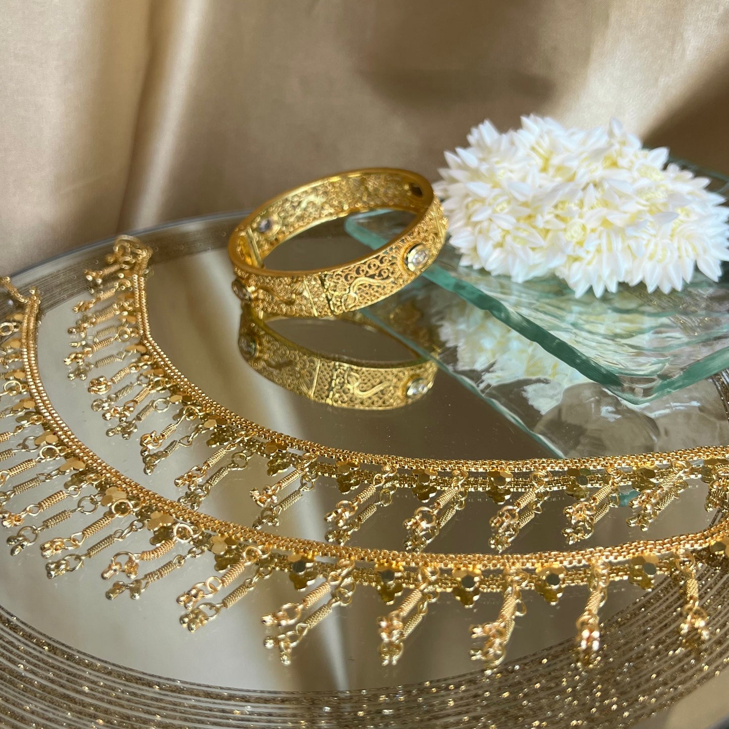Anklets - Bright Gold/Indian/ Pakistani Style Jhanjra/ Foot Accessory/Valentines gifts