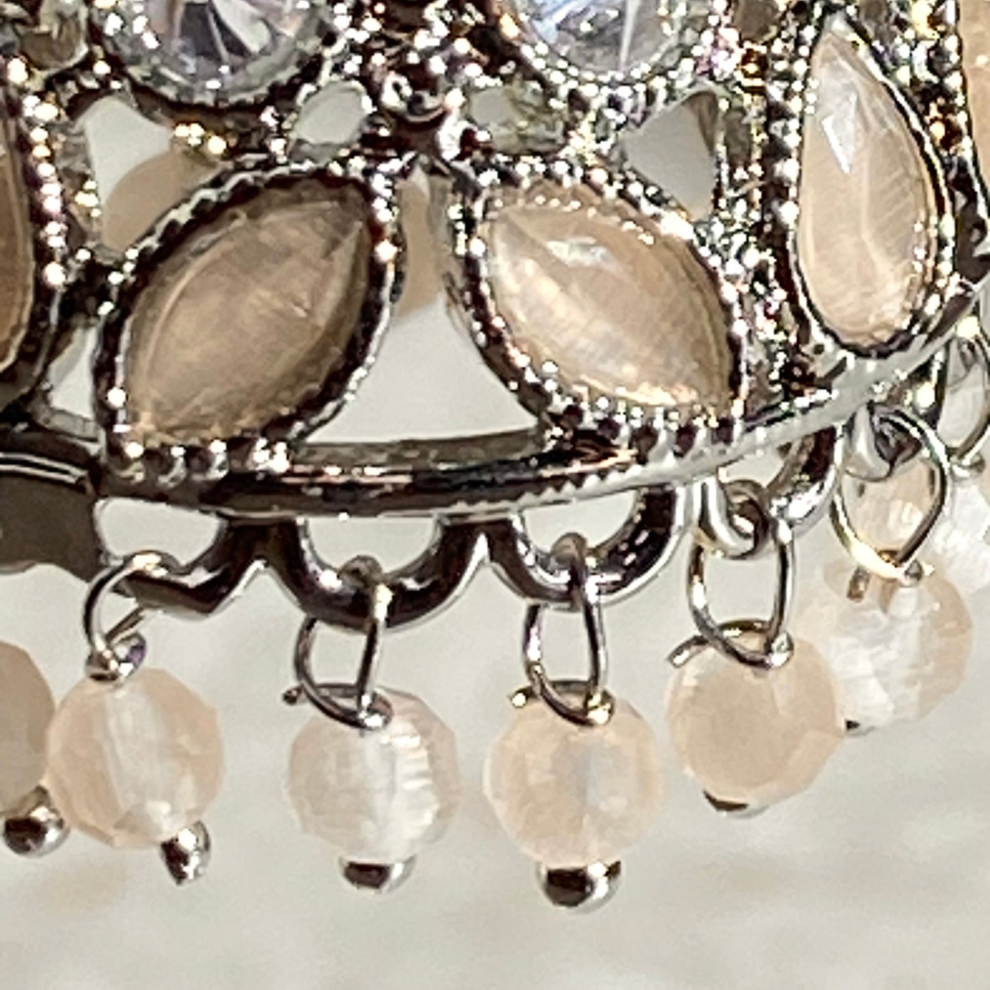 Pale Peach Silver Crystal Jhumka Indian Hoop Earring/Indian Earrings/Pakistani Fashion/Indian Jewellery/Silver Jewellery/Gifts for Women