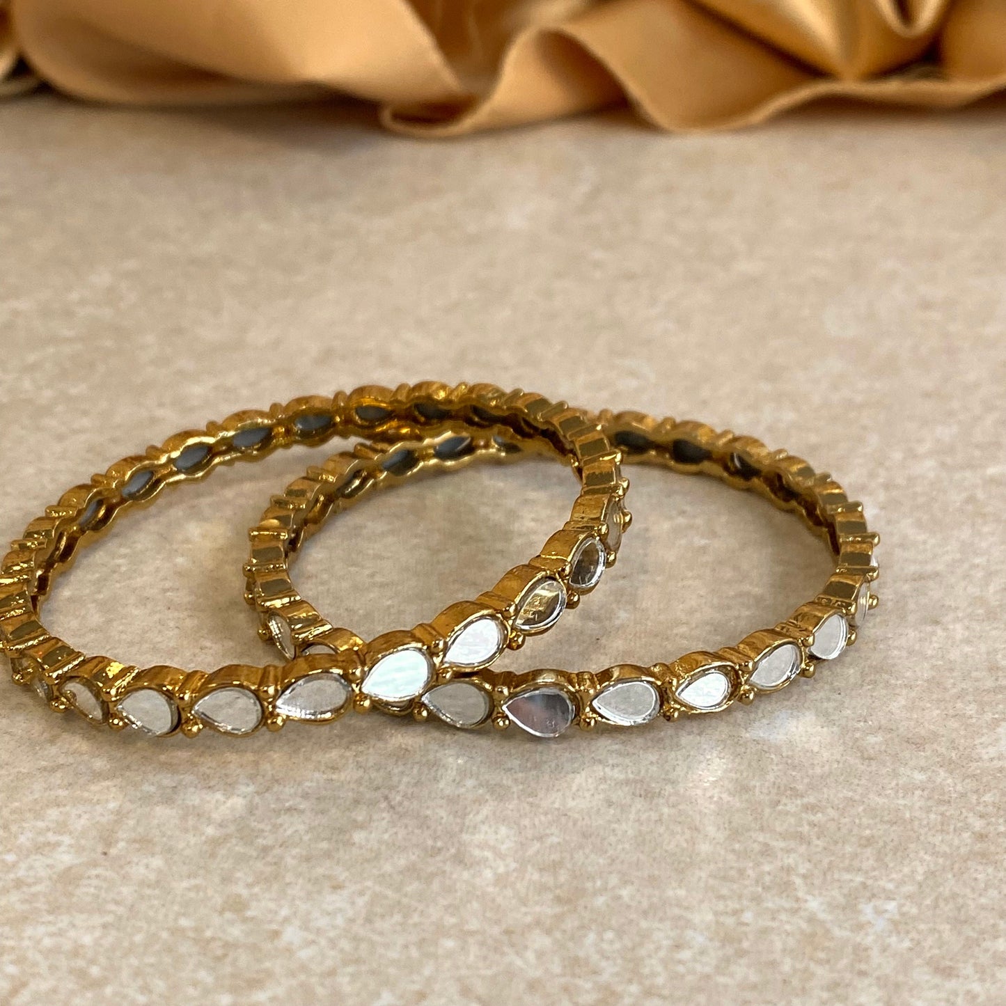 2.2 Gold Mirror Bangle- Set of 2/Indian/ Pakistani/Jewelley/ Fashion Bracelet/ Extra Small