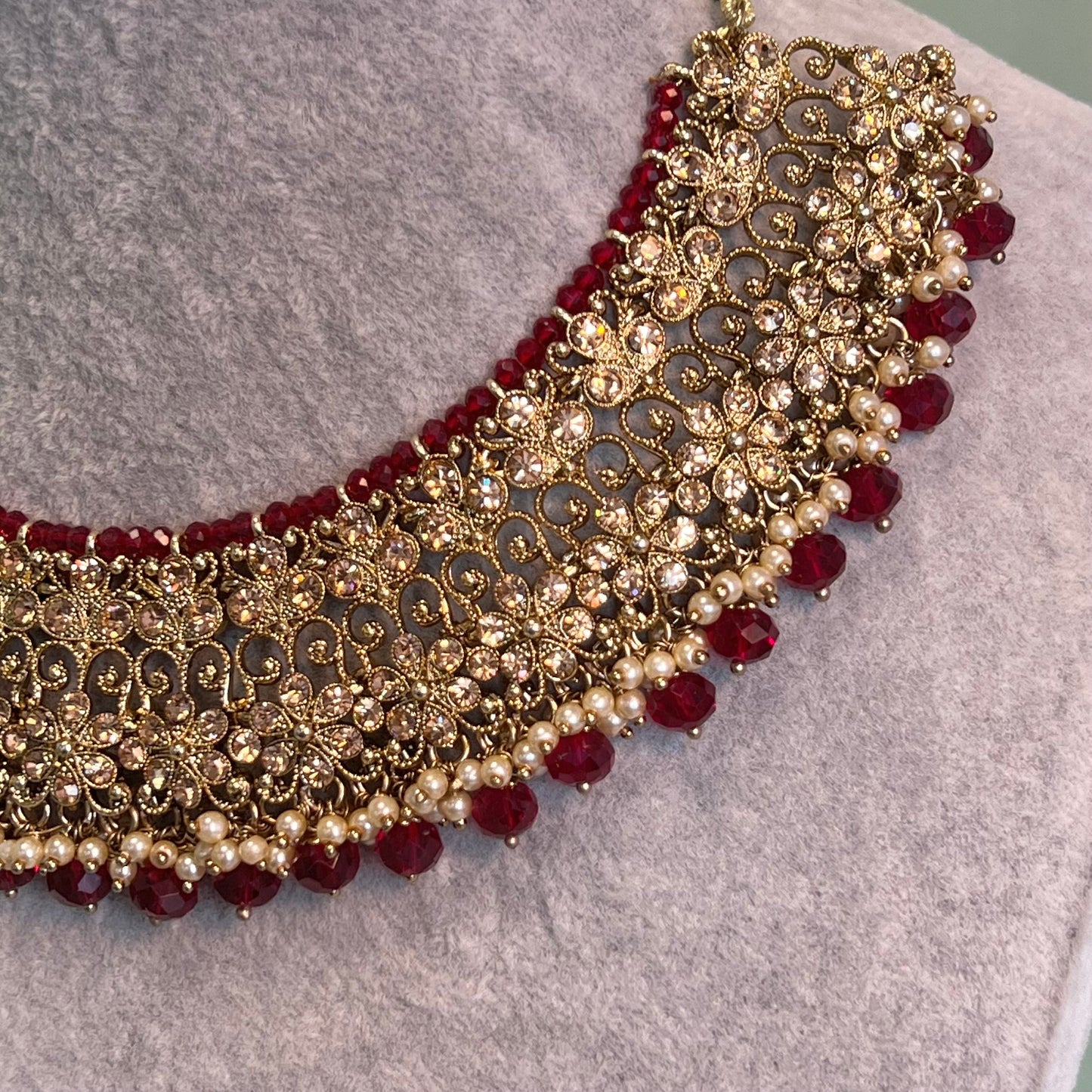 Maroon Bridal Necklace - Single Piece Indian/ Pakistani Style/ Wedding/ Fashion Jewellery