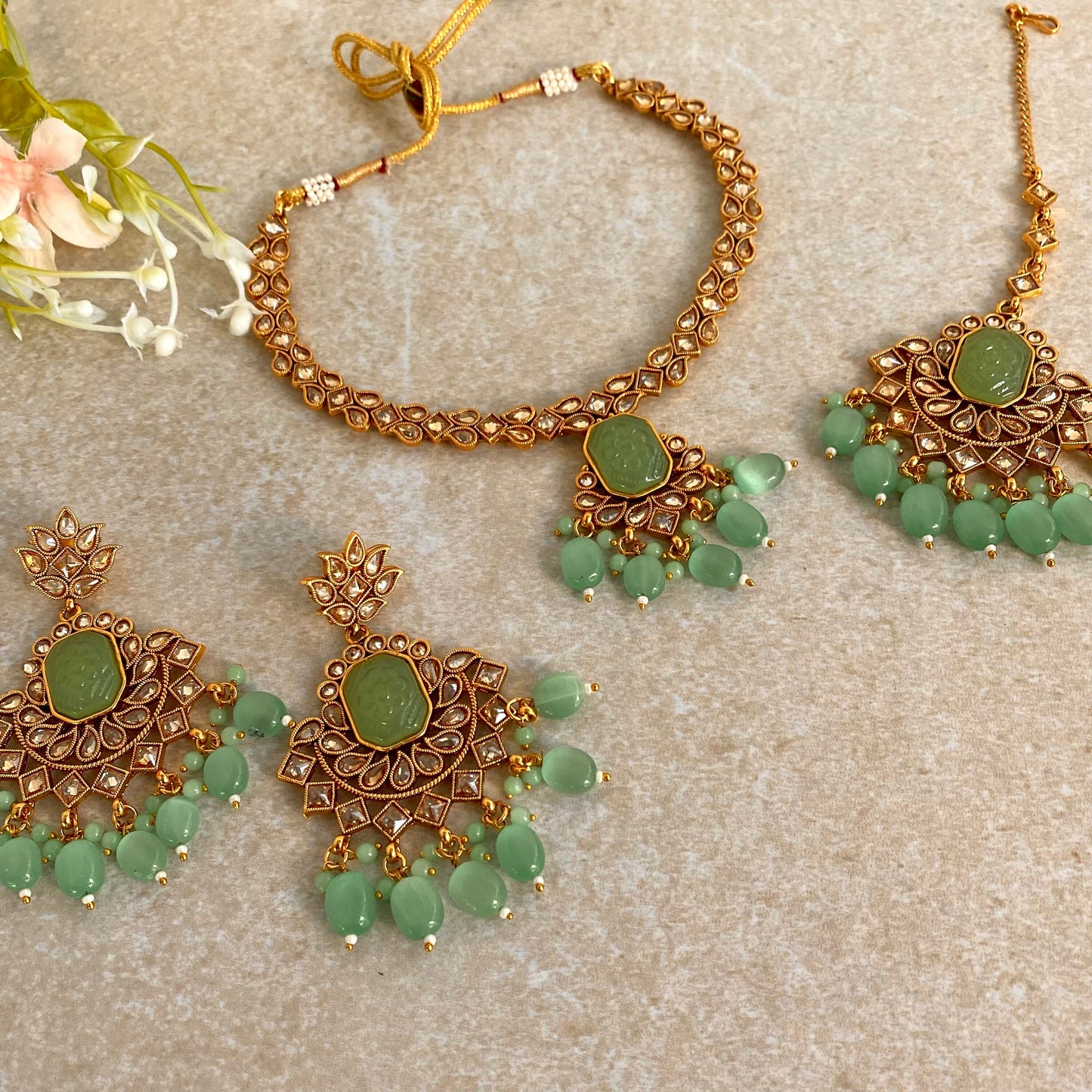 Jade green/ Ombré Mint Necklace Set Earring/ Tikka/ Tikli/ Indian/ Pakistani/Fashion Jewellery/ Gift for Women