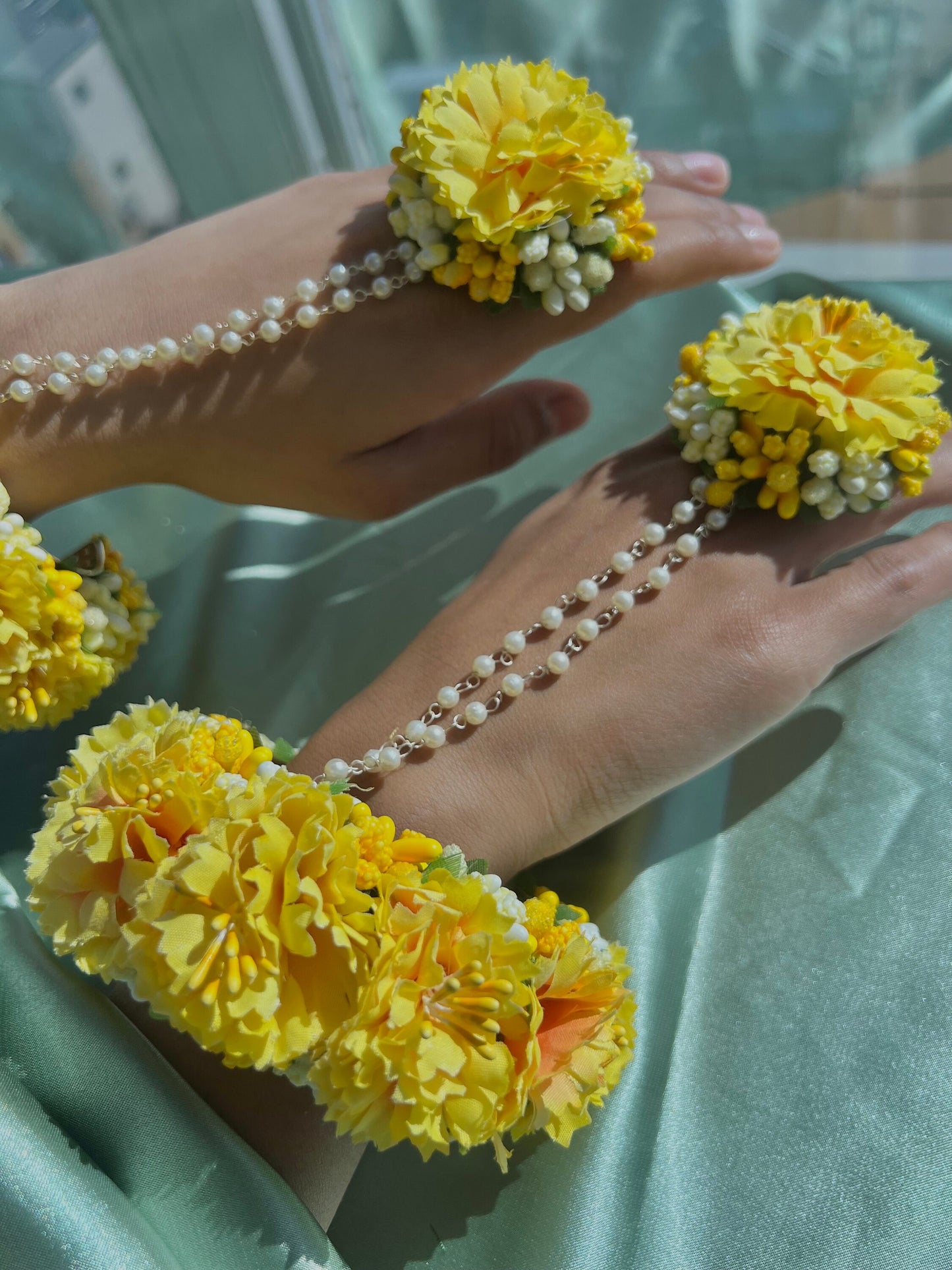 Women Bridal Haldi/Mehendi Function Yellow Floral Kaleereh/Hathpool