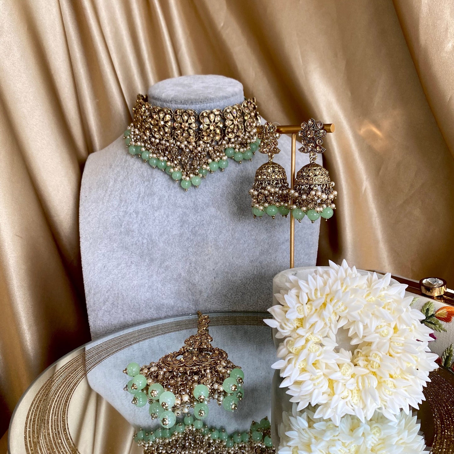 Mint Choker Set/ Light Green/ Earring/ Tikka/Indian/ Pakistani/Fashion Jewellery/