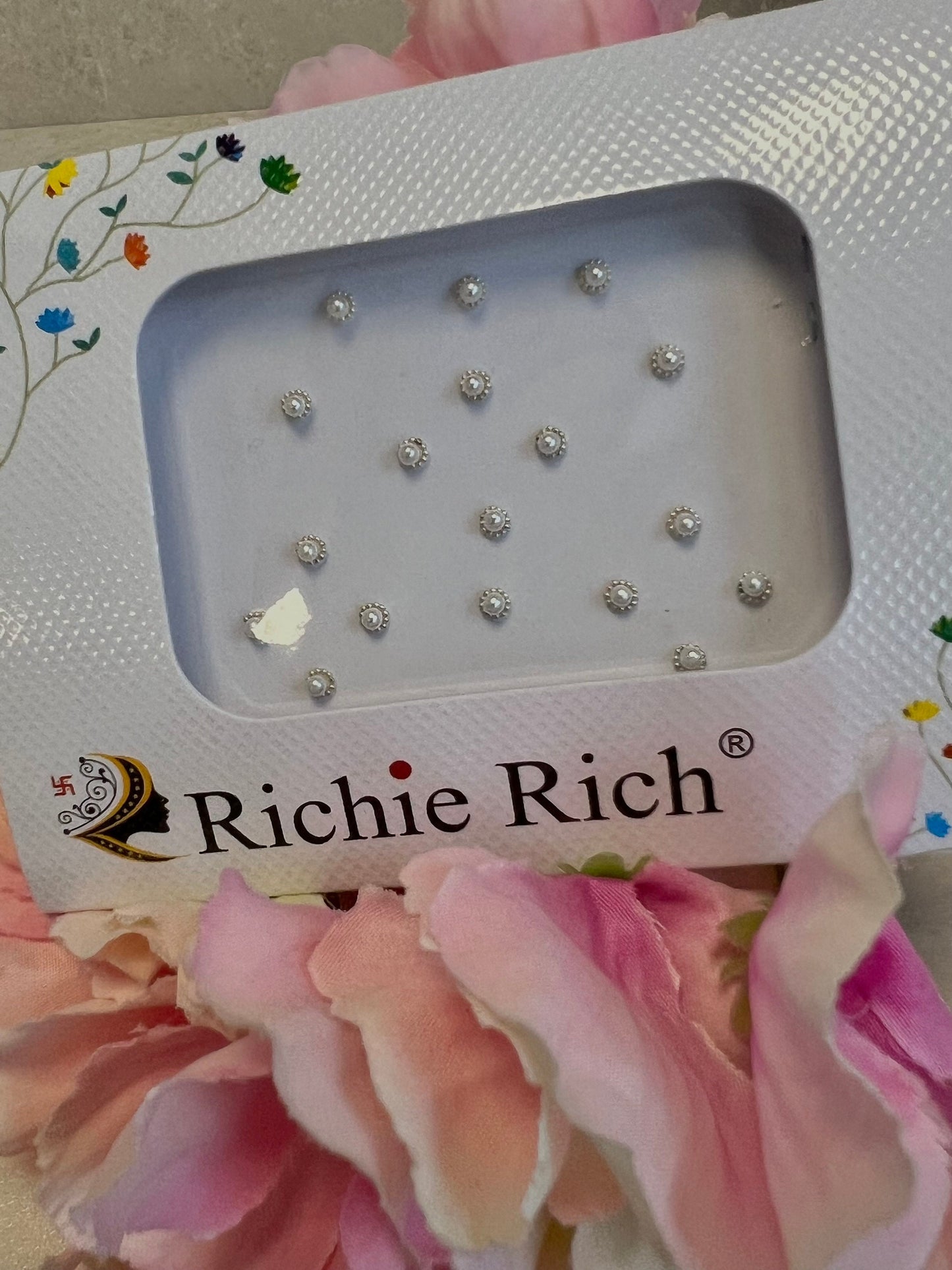 Small Silver Pearl Bindi Pack/ Bindiya/ Chanlo/ Indian Accessory/ Forehead Sticky Gem