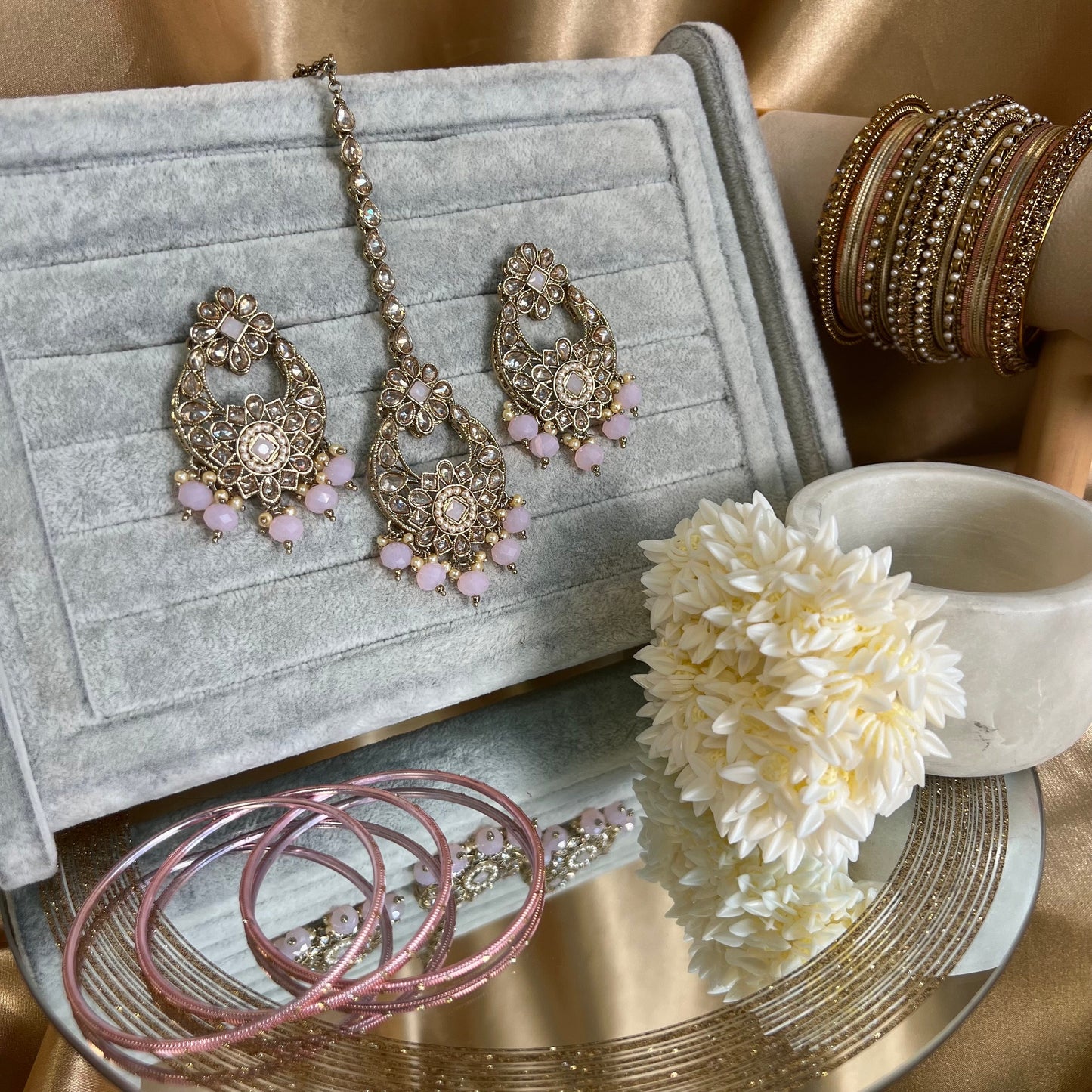 Pink Earring and Tikka set/ Flat Earring Indian/ Pakistani Style