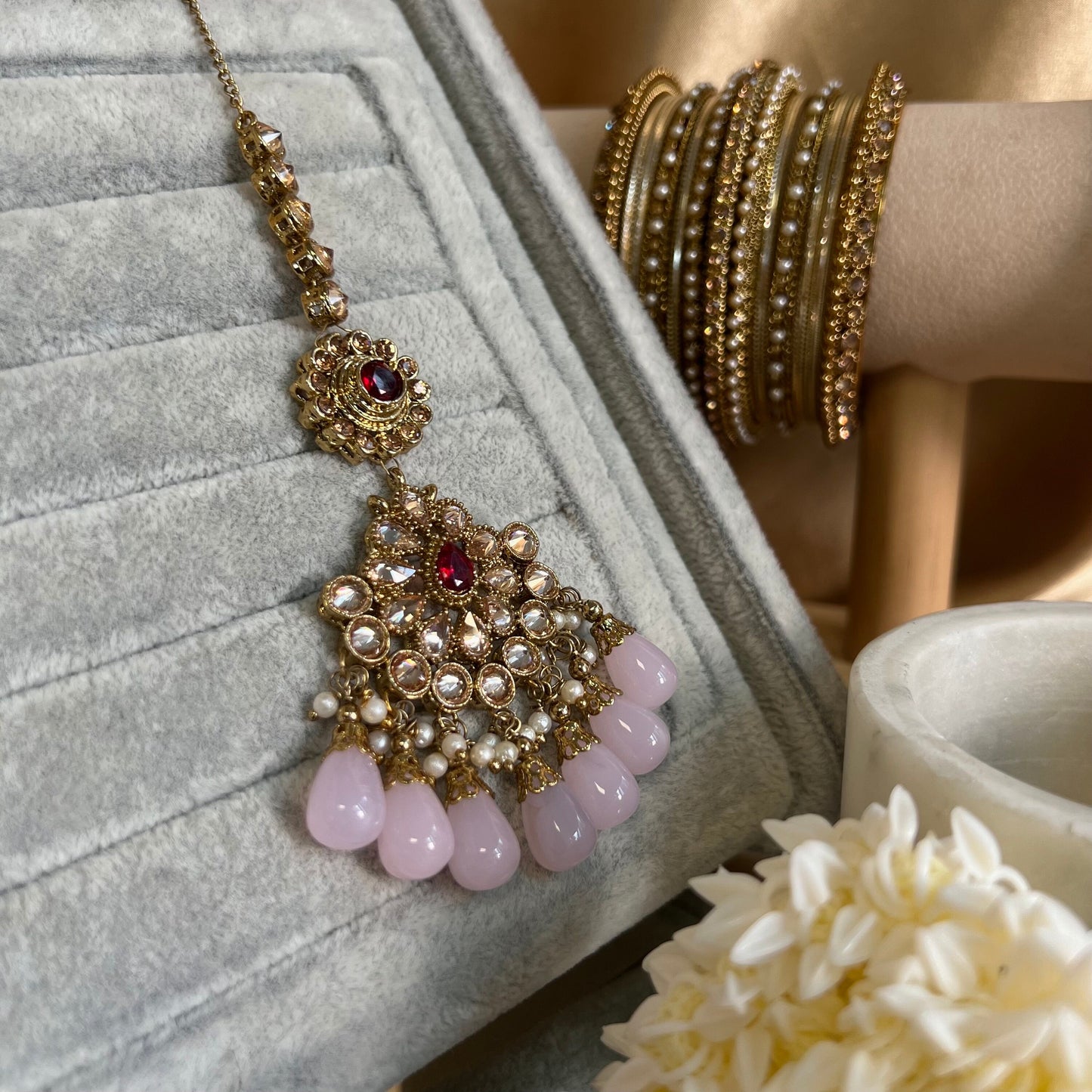 Crystal Tikka - Pink and Maroon/ Tikli/ Indian/ Pakistani Fashion Jewellery/ Maang Tikkas