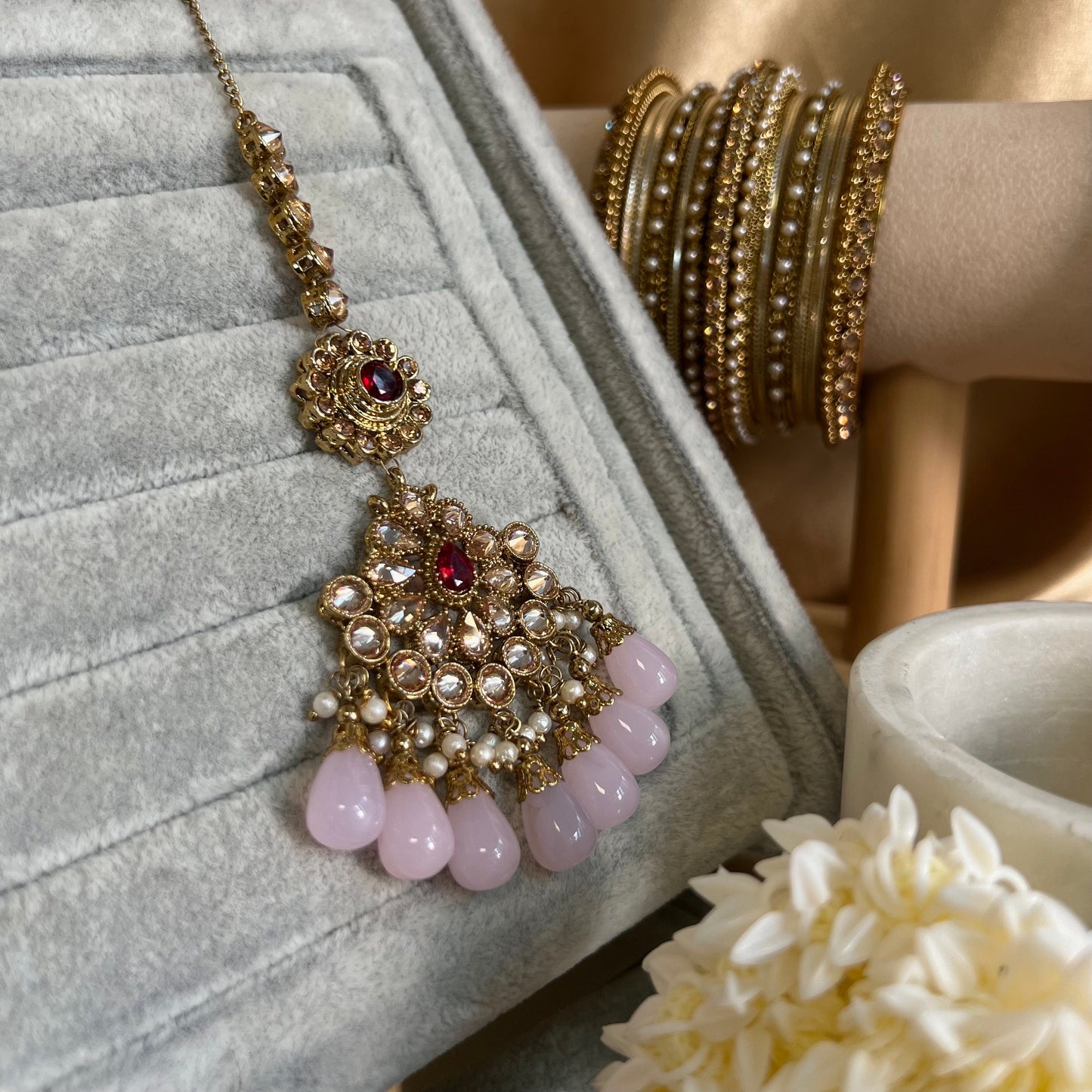 Crystal Tikka - Pink and Maroon/ Tikli/ Indian/ Pakistani Fashion Jewellery/ Maang Tikkas