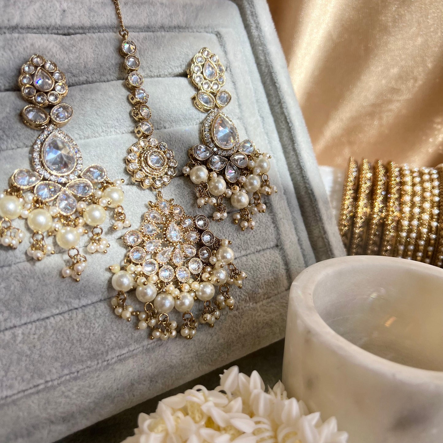 Clear Tikka and Earring/ Flat Earring Indian/ Pakistani Style