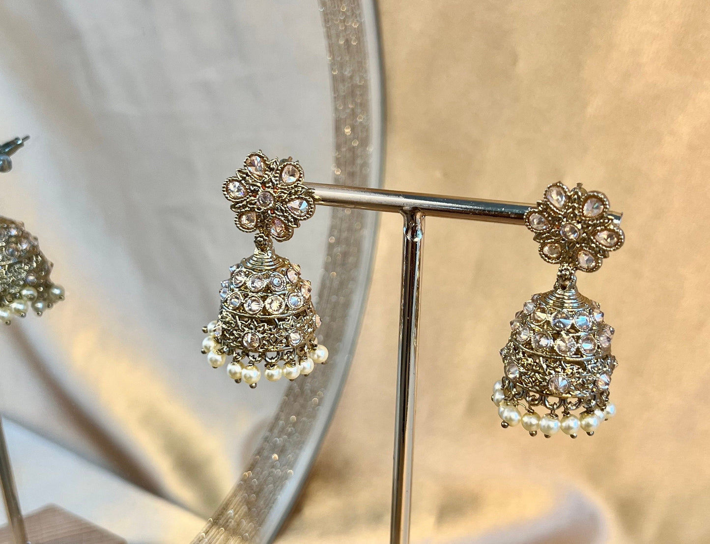 Antique Gold Champagne Jhumki Earrings/ Medium/ Indian Style Jhumka Earrings