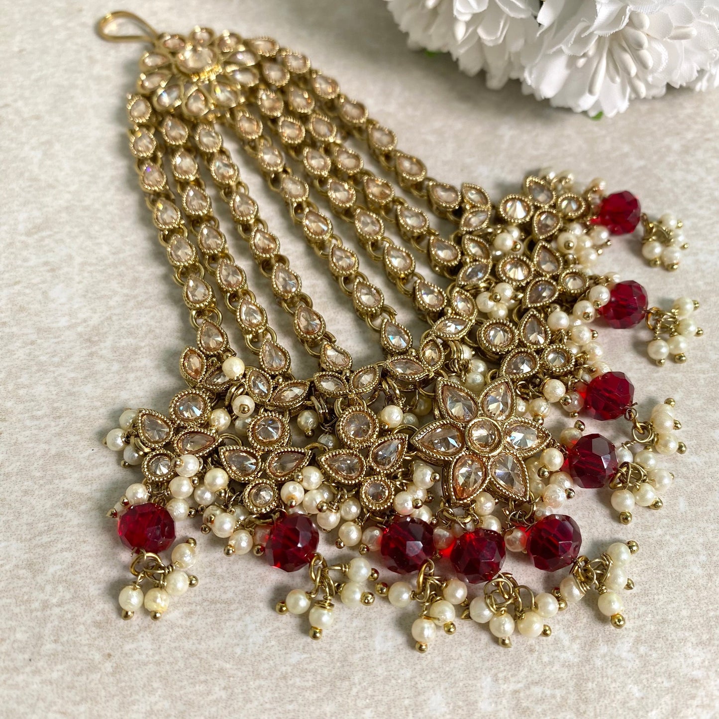 Jhumar/Maroon/Gold and Maroon/Zircon Crystal / Jhoomar / Passa/ Indian/ Pakistani Style/Headpieces