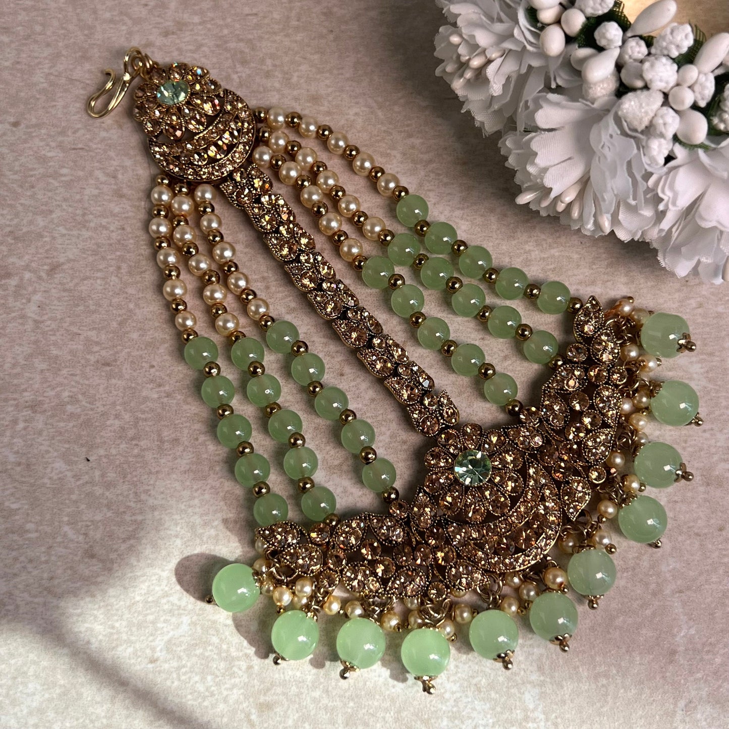 Jhumar/Mint/Gold/Mint Bead/Golden Rhinestone/ Jhoomar / Passa/ Indian/ Pakistani Style/Head Piece