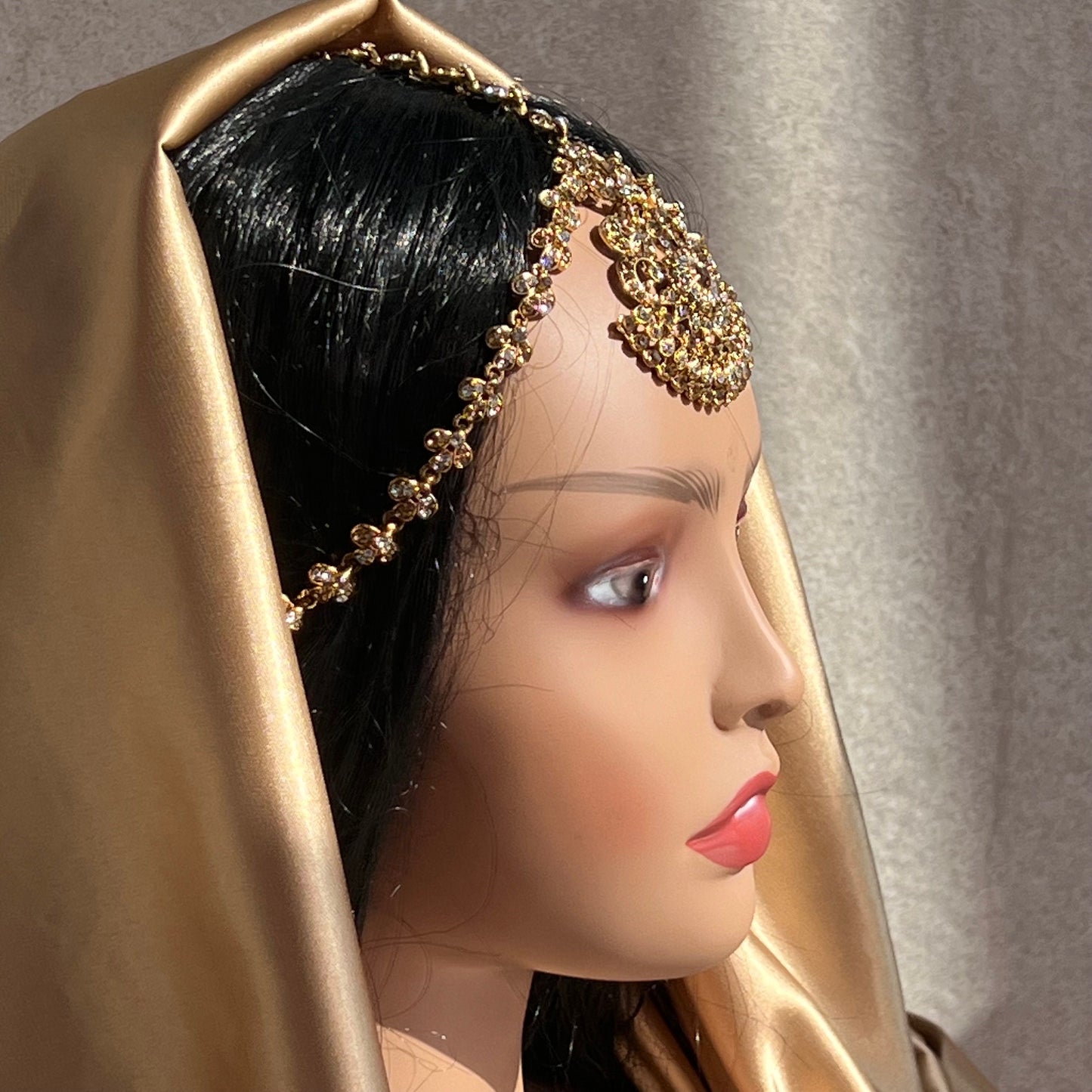 Clear/Gold Mathapatti (Headband) /Indian/Pakistani/Fashion Jewellery/ Bridal Forehead Jewellery Headpiece/Bollywood /phoolpatti