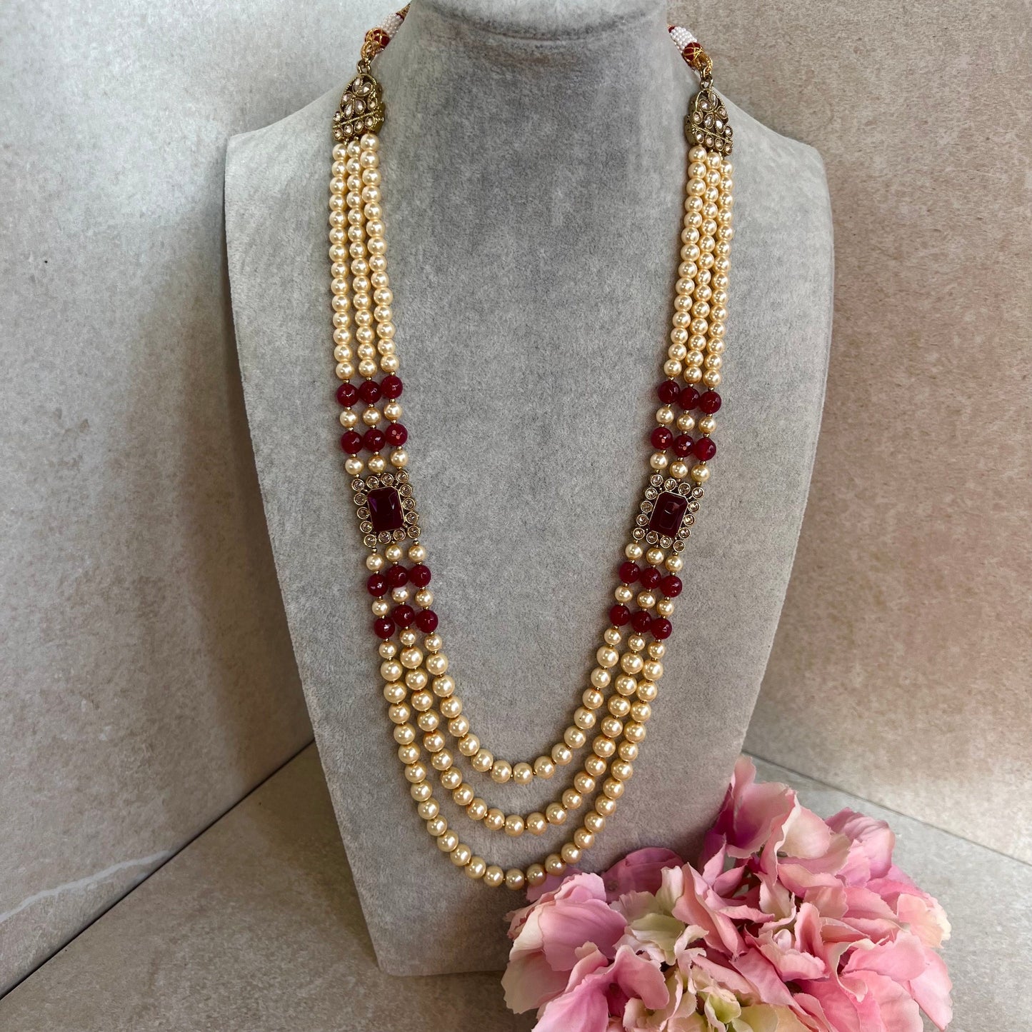 Ruby Pearl Unisex/ Mens Mala/ Womens Mala/Long Necklace/Long Mala/ Haar/ Unique Style/ Indian/ Pakistani/Fashion Jewellery/ Groom/ Bride