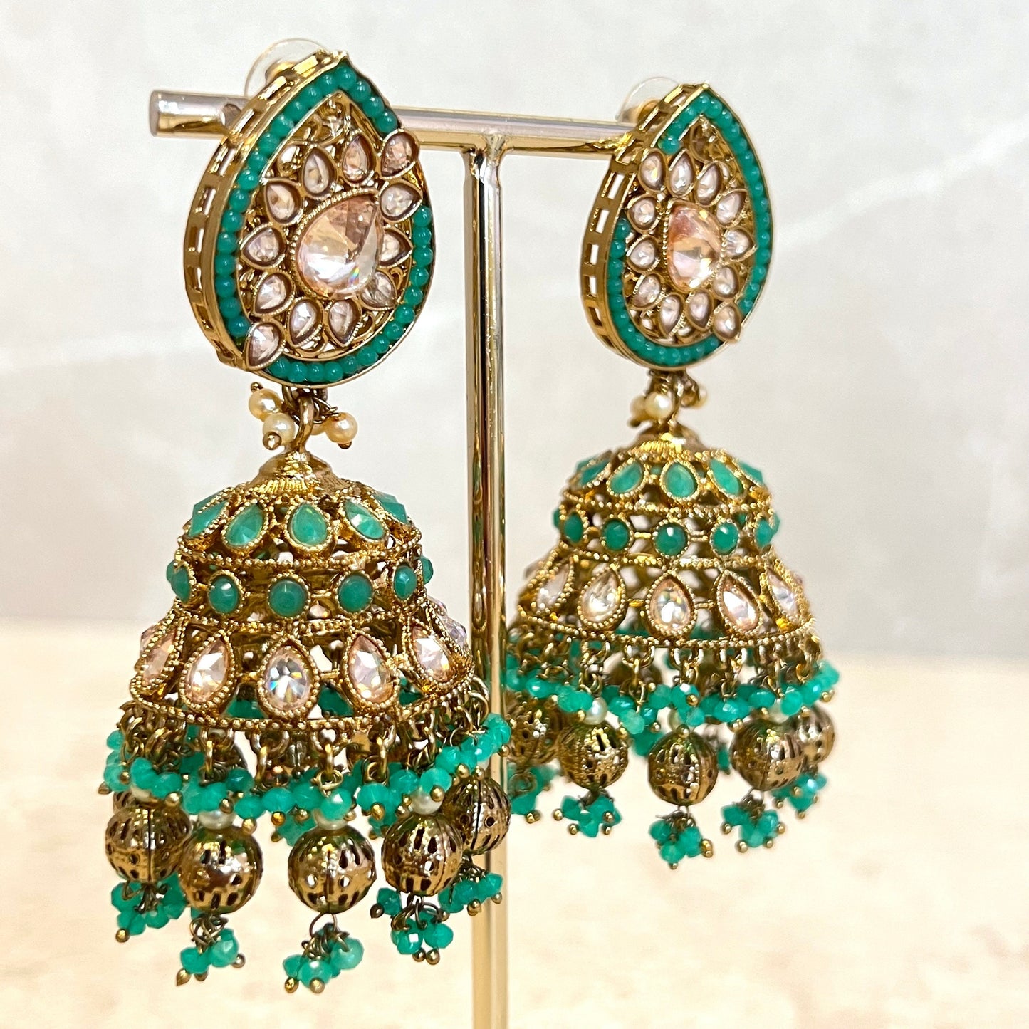 Teal Large Tear Drop Jhumka Earrings - Indian Style Earring/Pakistani fashion/ Mendhi/Party/Haldi/ Diwali Gift/ Eid Gift