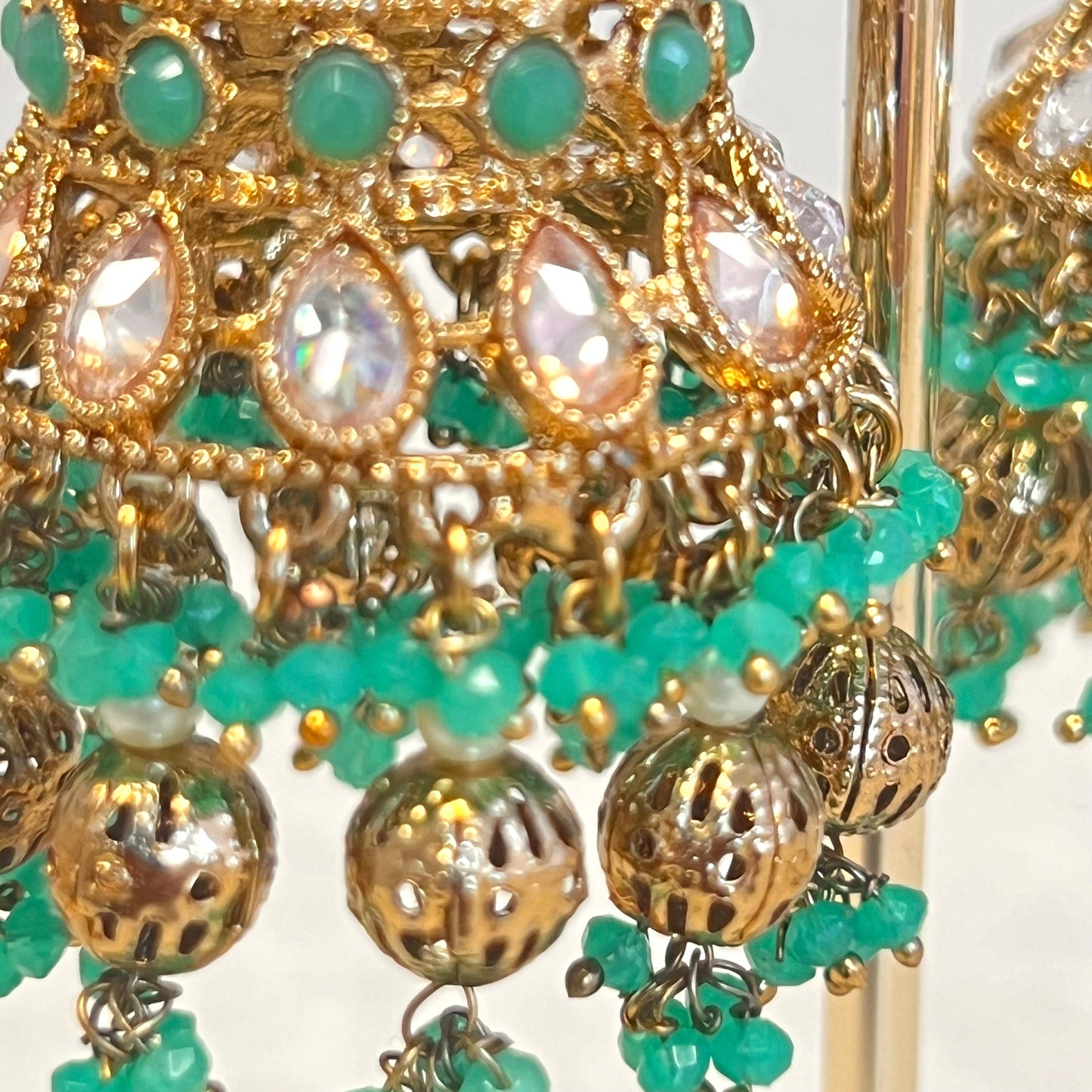 Teal Large Tear Drop Jhumka Earrings - Indian Style Earring/Pakistani fashion/ Mendhi/Party/Haldi/ Diwali Gift/ Eid Gift