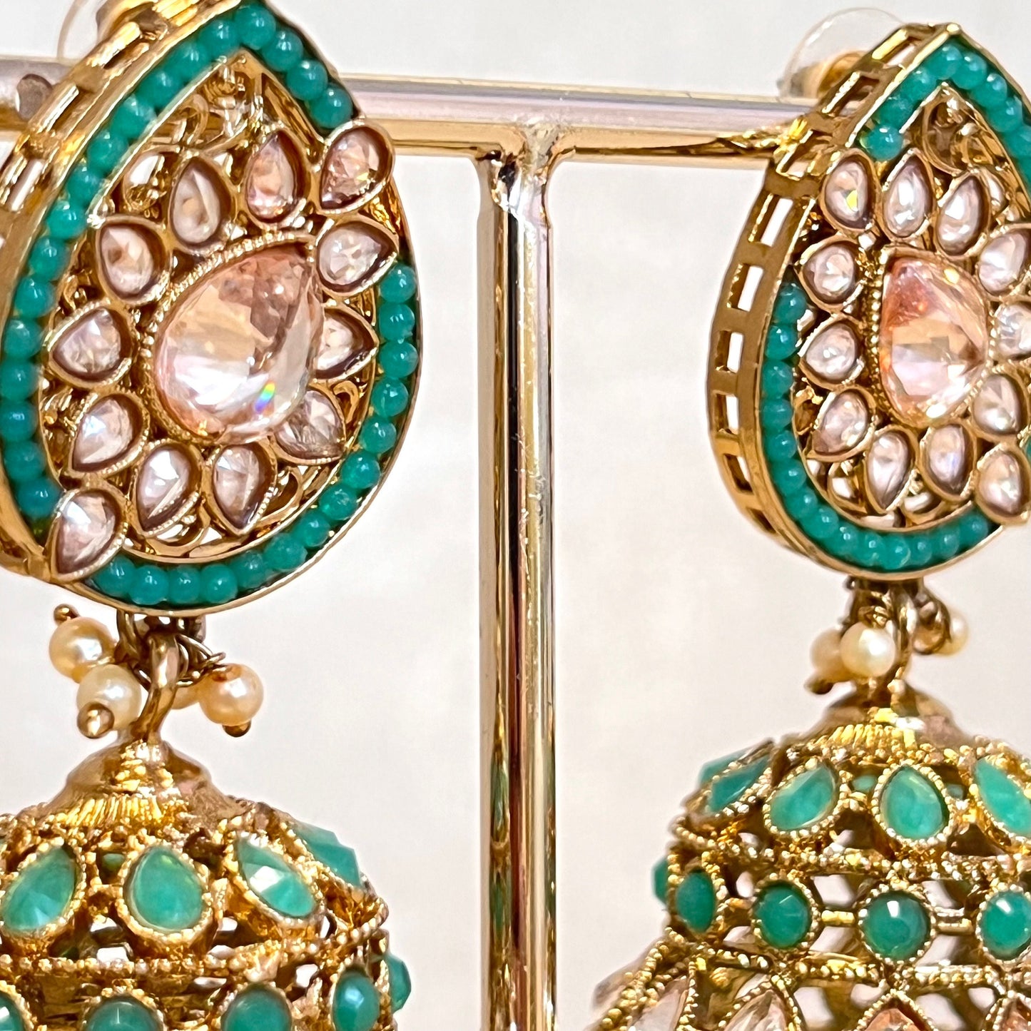 Teal Large Tear Drop Jhumka Earrings - Indian Style Earring/Pakistani fashion/ Mendhi/Party/Haldi/ Diwali Gift/ Eid Gift