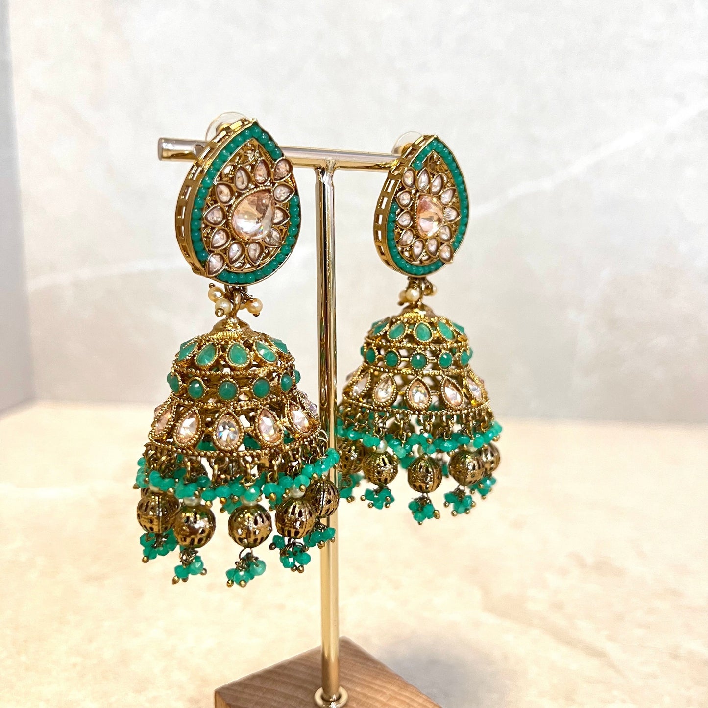 Teal Large Tear Drop Jhumka Earrings - Indian Style Earring/Pakistani fashion/ Mendhi/Party/Haldi/ Diwali Gift/ Eid Gift