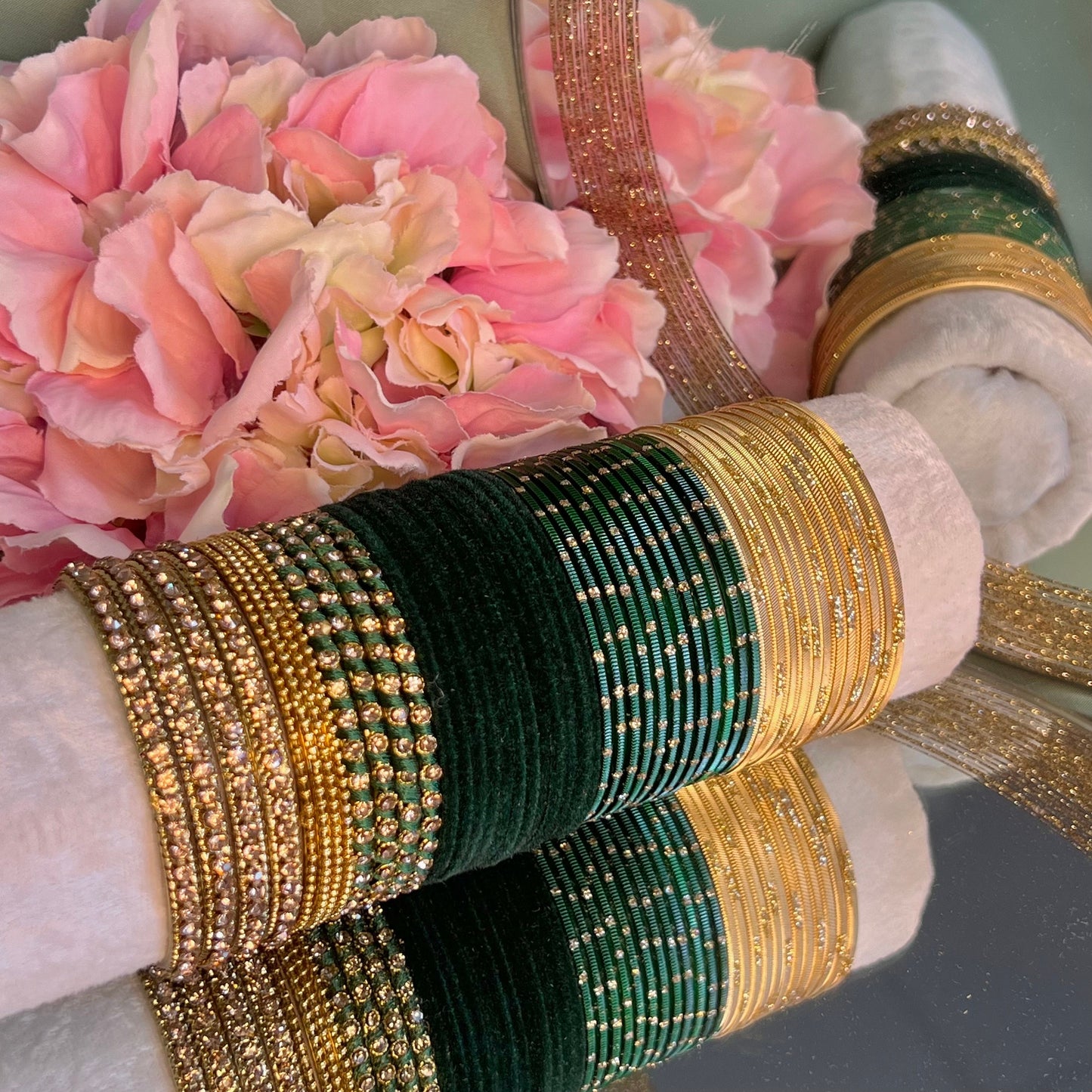 Bangle Roll Build Your Bangle Set - Green & Gold Velvet Bangle Collection/Indian/ Pakistani/Jewellery/Fashion Bracelet