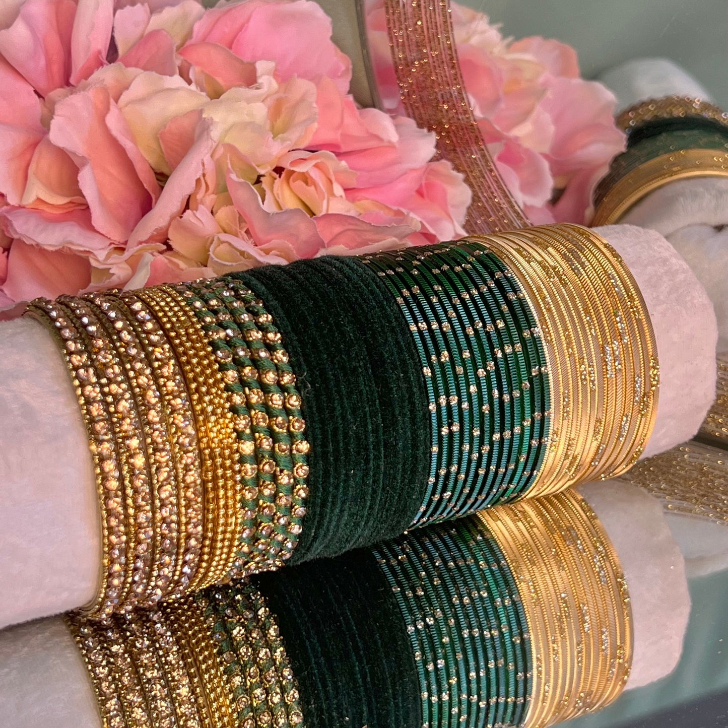 Bangle Roll Build Your Bangle Set - Green & Gold Velvet Bangle Collection/Indian/ Pakistani/Jewellery/Fashion Bracelet