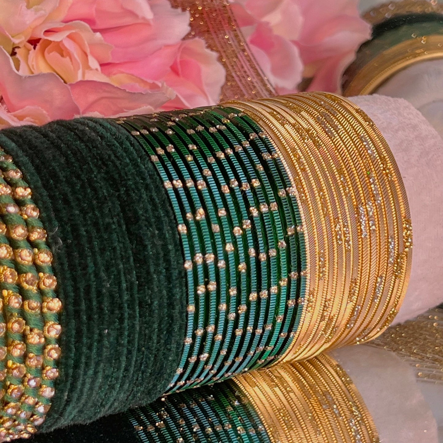 Bangle Roll Build Your Bangle Set - Green & Gold Velvet Bangle Collection/Indian/ Pakistani/Jewellery/Fashion Bracelet