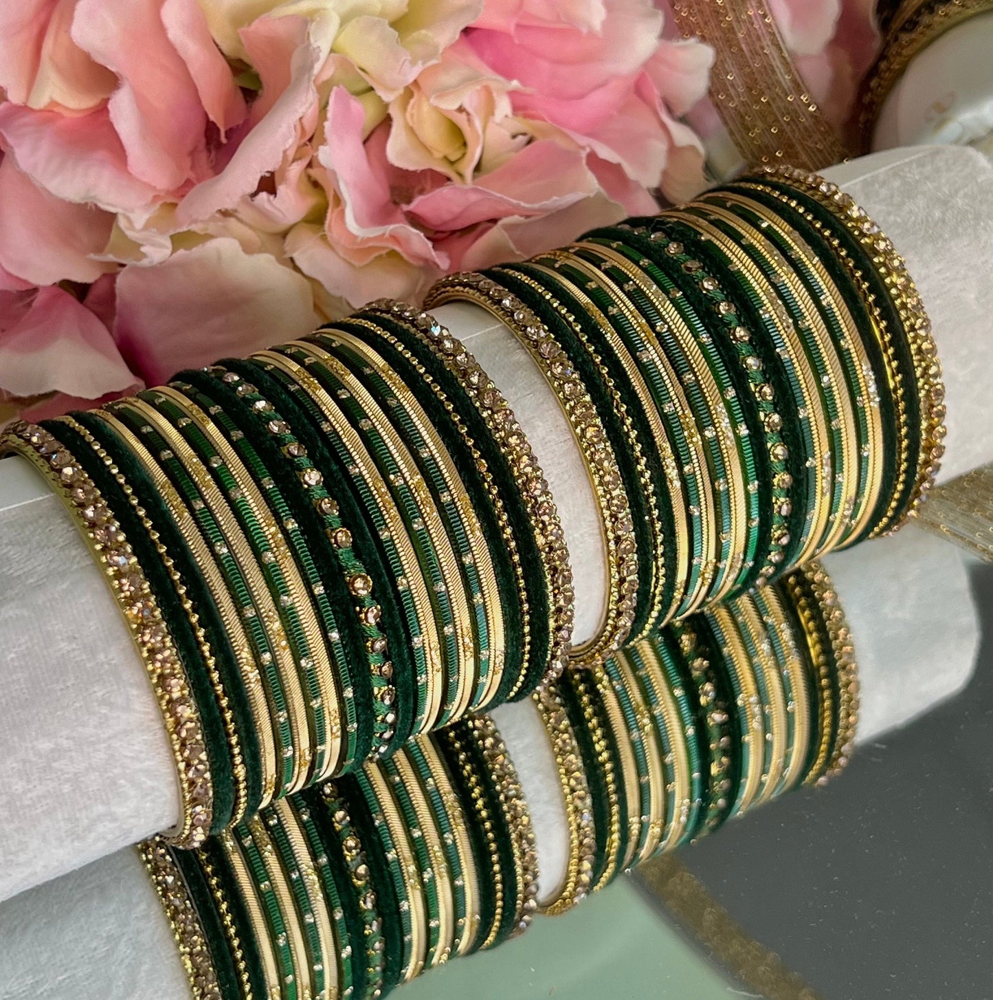 Bangle Roll Build Your Bangle Set - Green & Gold Velvet Bangle Collection/Indian/ Pakistani/Jewellery/Fashion Bracelet