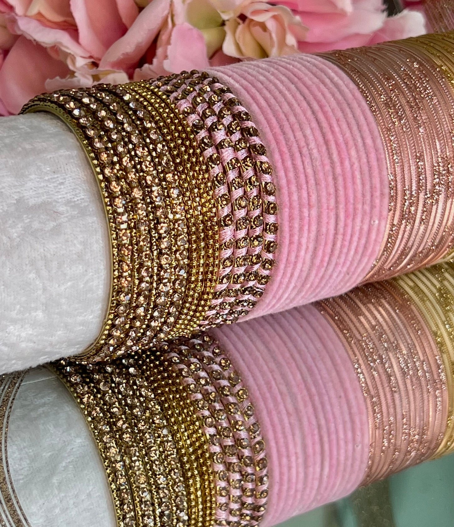 Bangle Roll Build Your Bangle Set - Pink & Gold Velvet Bangle Collection/Pink Bangle Set/Indian Bangles/ Pakistani/Jewellery