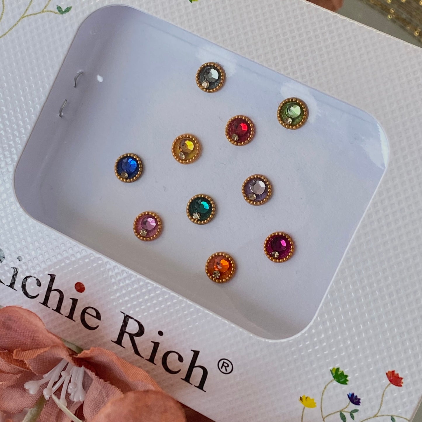 Multicolour Crystal Round Bindi Pack /Bindiya/ Chanlo/ Indian Accessory/ Forehead