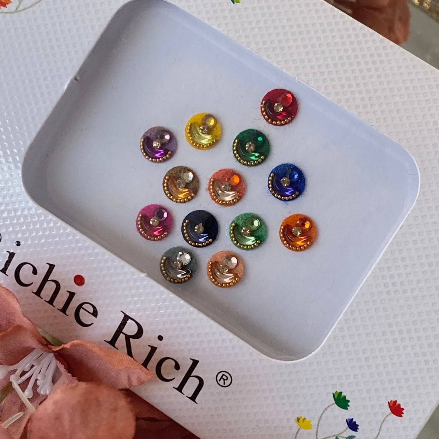 Medium Multicolour Crystal Round Bindi Pack /Bindiya/ Chanlo/ Indian Accessory/ Forehead