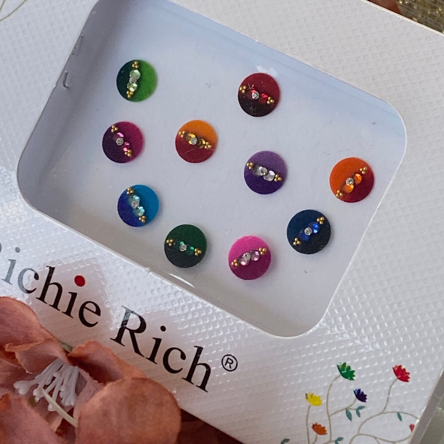 Multicolour Large Velvet Crystal Round Bindi Pack /Bindiya/ Chanlo/ Indian Accessory/ Forehead