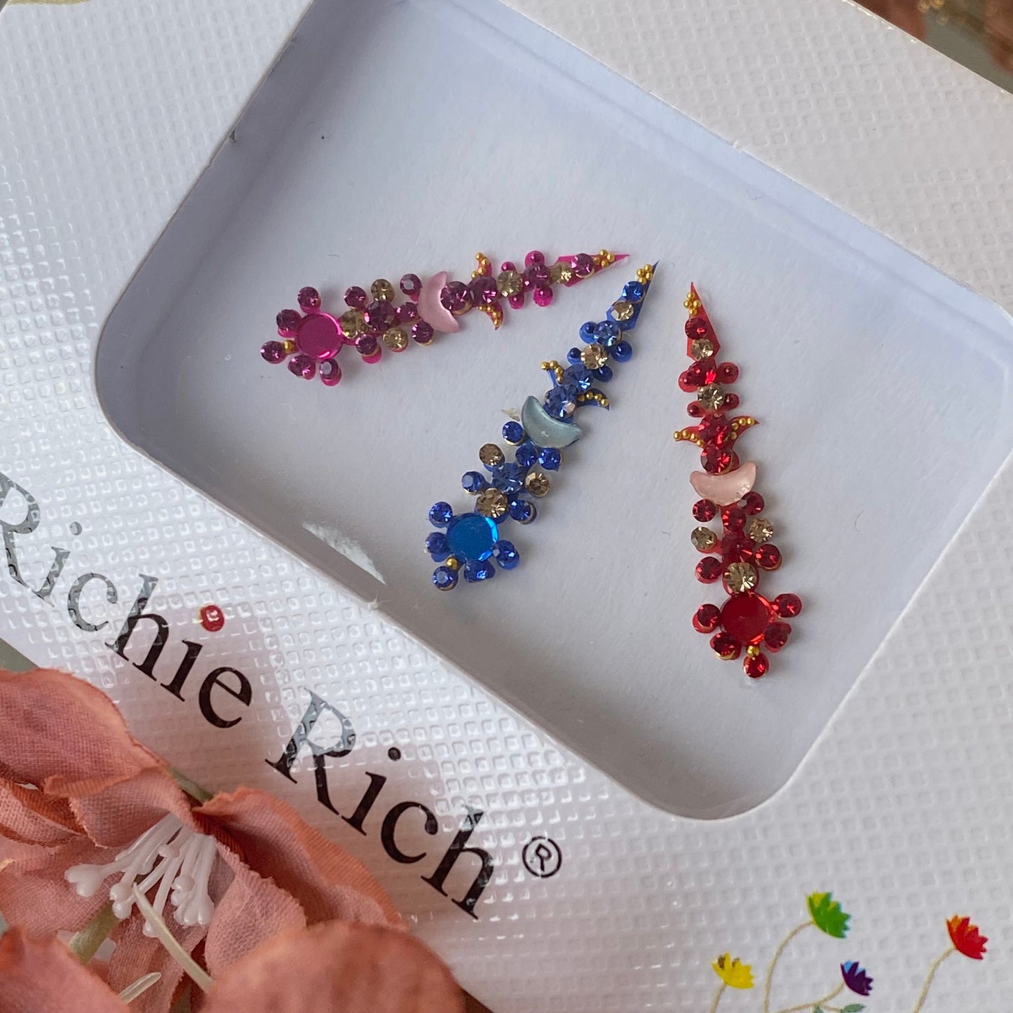 Multicolour Long Medium Crystal Round Bindi Pack /Bindiya/ Chanlo/ Indian Accessory/ Forehead