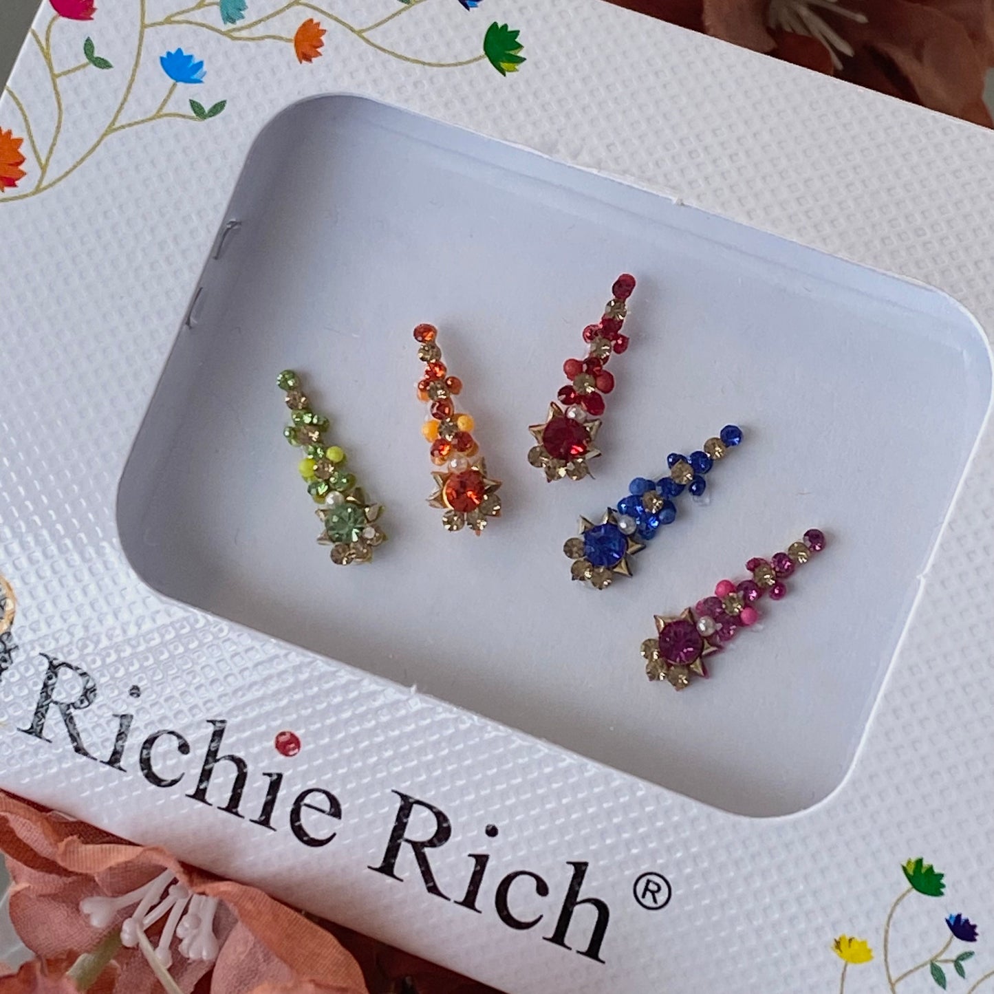 Multicolour Long Medium Crystal Round Bindi Pack /Bindiya/ Chanlo/ Indian Accessory/ Forehead