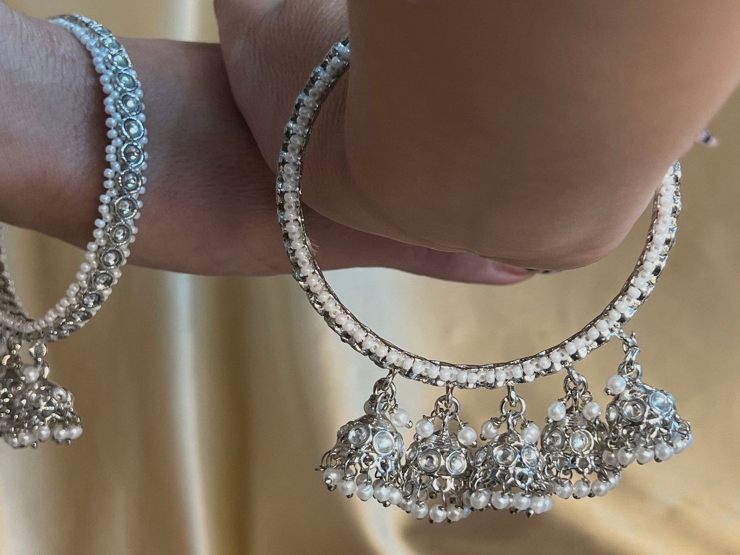 Silver Faux Kundan Jhumka Bangle X 2 /Indian/ Pakistani/Jewelley/ Fashion Bracelet