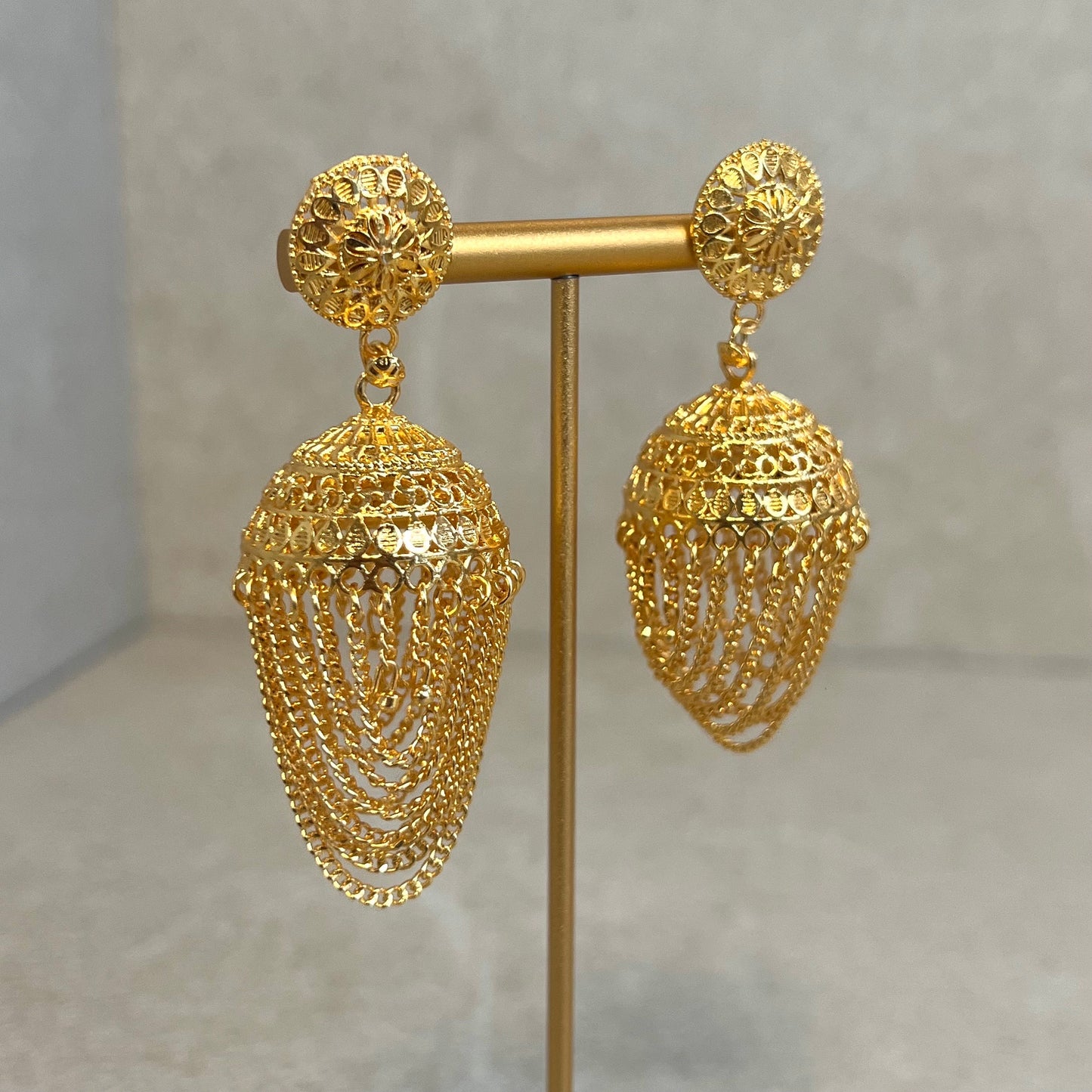 Bright Gold Tassel Jhumka Earrings/ Indian Style Earring
