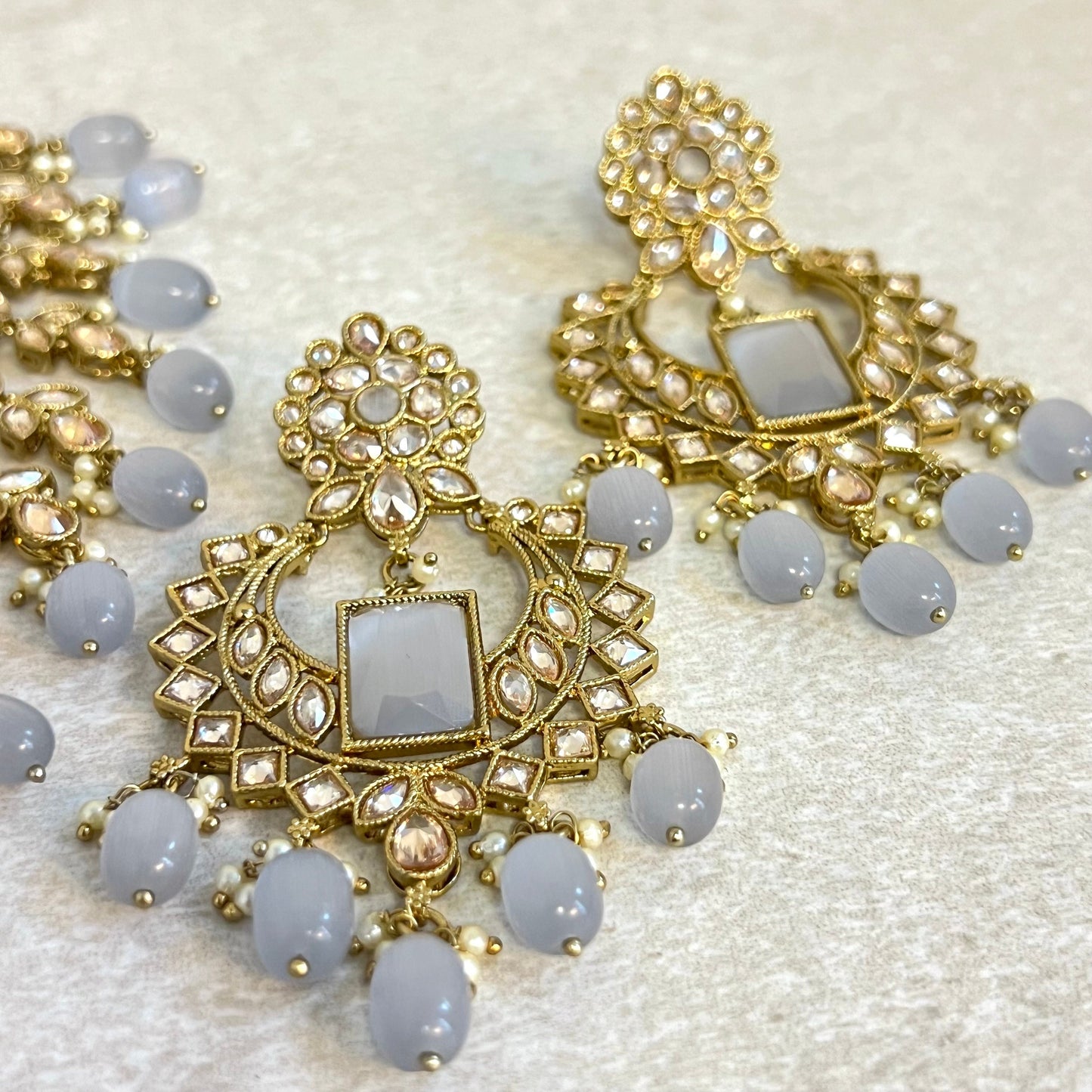 Grey Choker set Earring/ Tikka/ Tikli/ Indian/ Pakistani/Fashion Jewellery/ Gift for Women