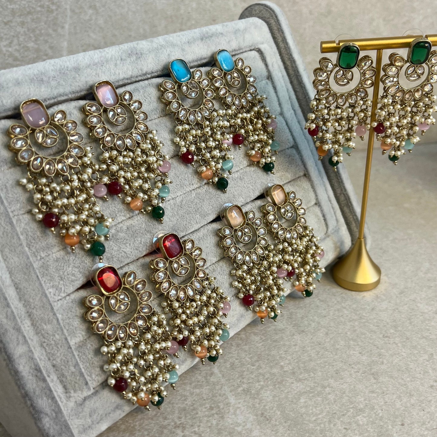 Pink Multicolour Crystal Earrings/ Fashion Jewellery/ Gift for Women/ Mendhi Party/ Haldi/ Colourful