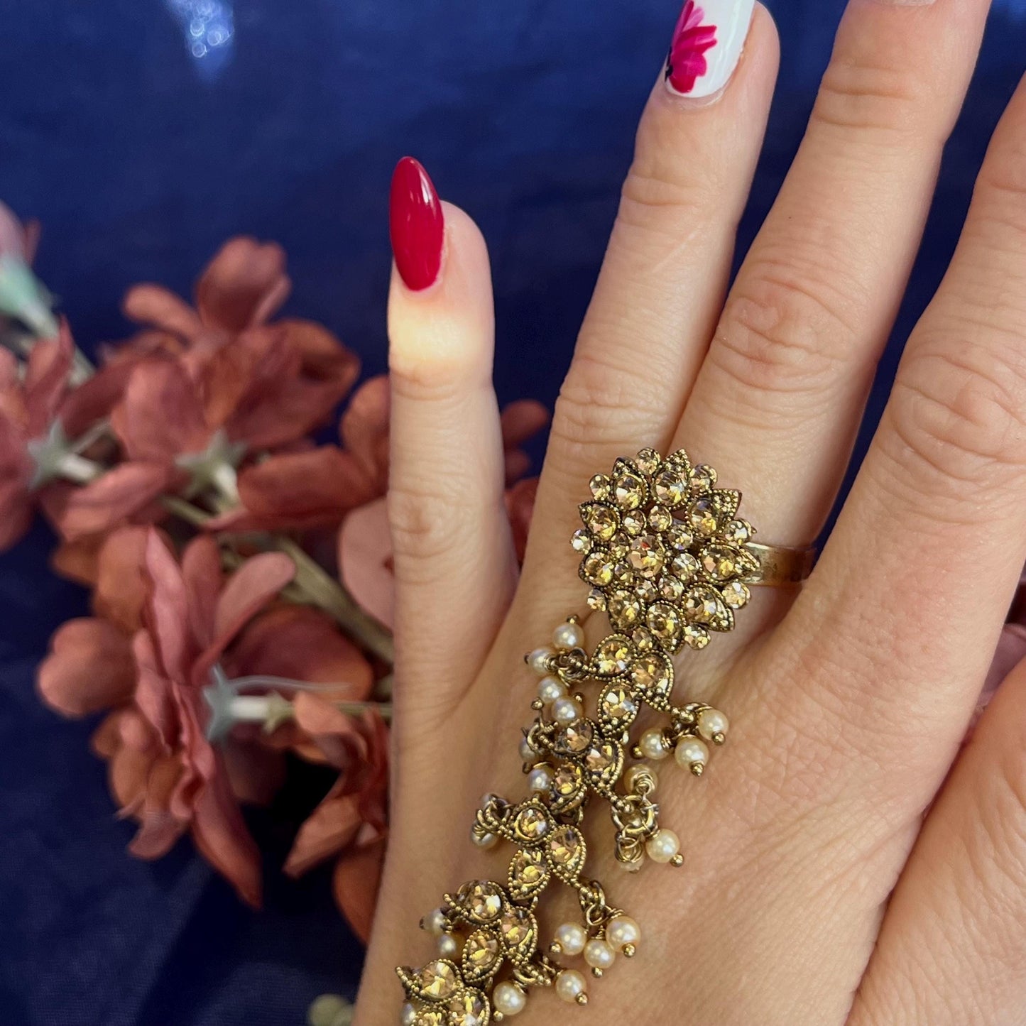 Golden Hand Harness/Gold Ring Hand Harness/Gold Hathpool/Fashion Jewellery/ Gift for Women/Indian/Pakistani style /Haathphool/Hand Accessory