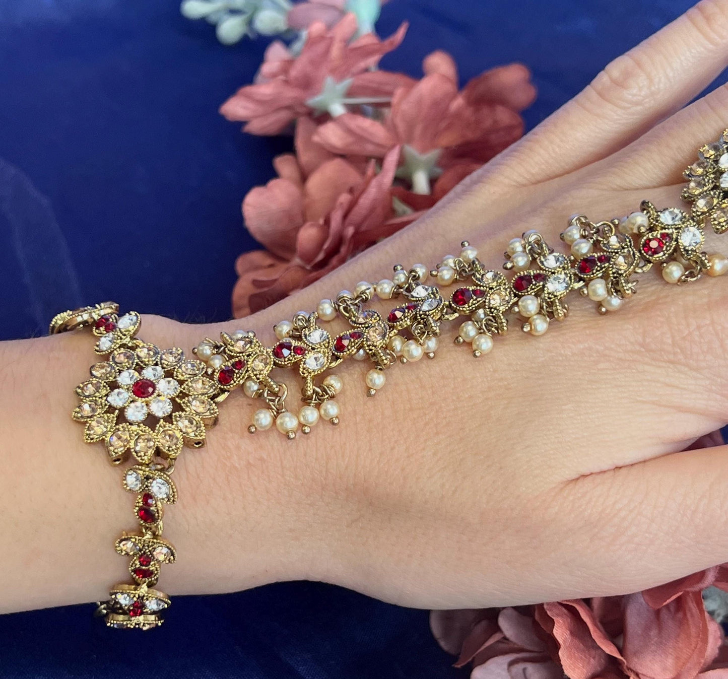 Maroon & Gold Hand Harness/Maroon Hathpool/ Fashion Jewellery/ Gift for Women/Indian/Pakistani style /Haathphool/Hand Accessory