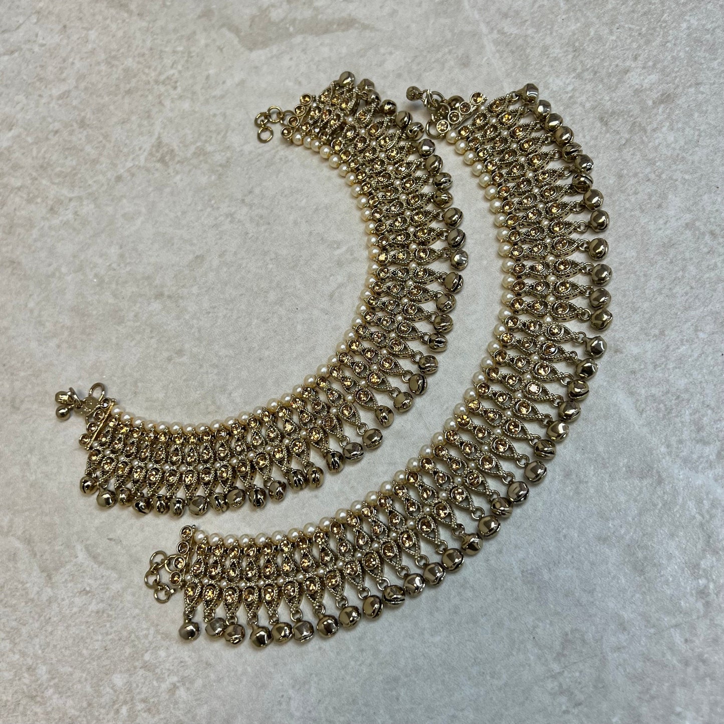 Anklets - Golden Rhinestone/Indian/ Pakistani Style Jhanjra/ Foot Accessory