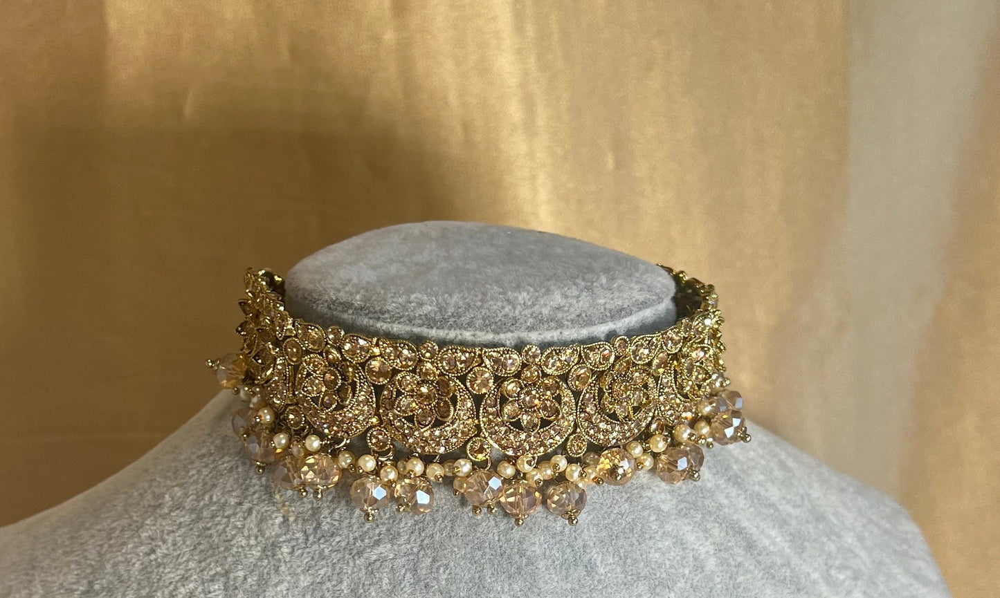 Antique Gold/Champagne Choker Set/ Unique Style/Champagne Choker/ Indian Jewellery/ Pakistani/Fashion Jewellery/ Gift for Women