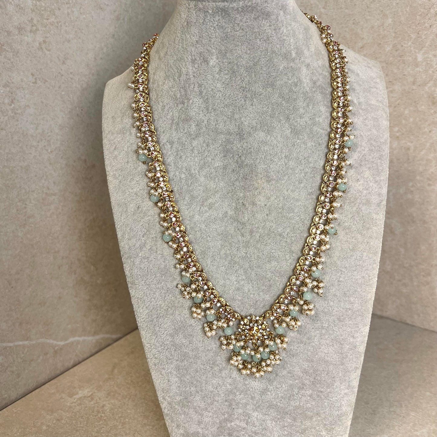 Pastel Pink, blue and gold. Long Mala/ Haar/ Long Necklace/ Waist chain/ Belt/ Sari Belt/ Unique Style/ Indian/ Pakistani/Fashion Jewellery