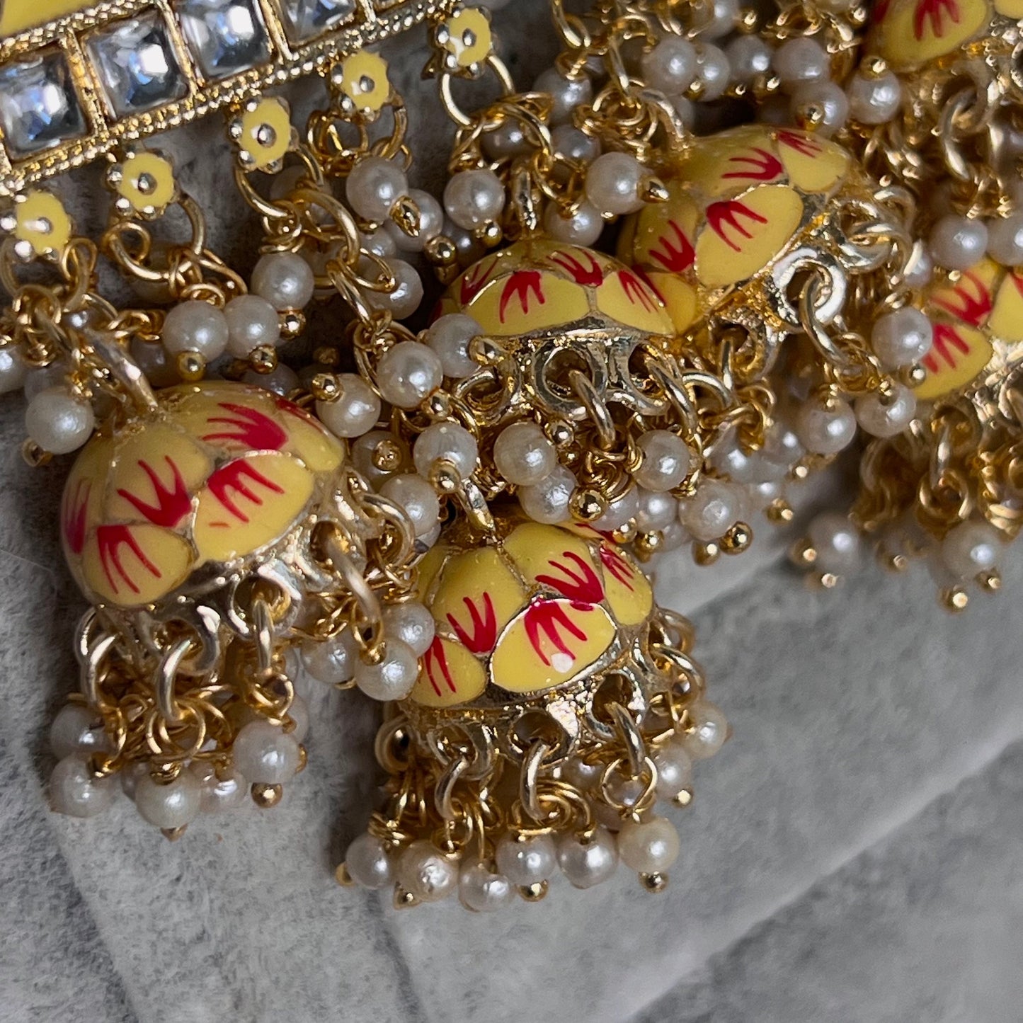 Yellow and Pink Meenakari Hand Painted 3 Jhumka Earring / Indian Style/Unique Fancy Jhumka Earrings - NAVRATRI SPECIAL
