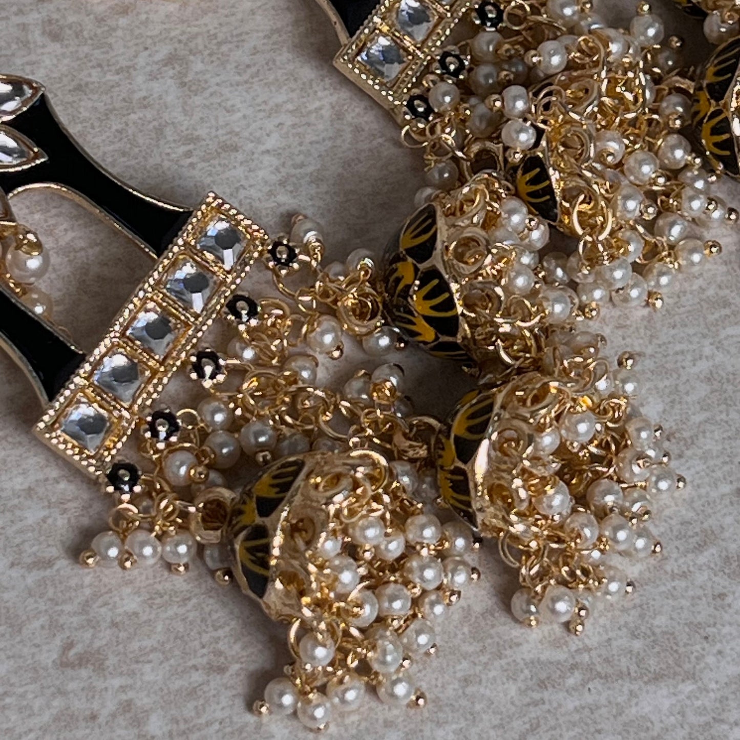 Black and Yellow Meenakari Hand Painted 3 Jhumka Earring / Indian Style/Unique Fancy Jhumka Earrings - NAVRATRI SPECIAL