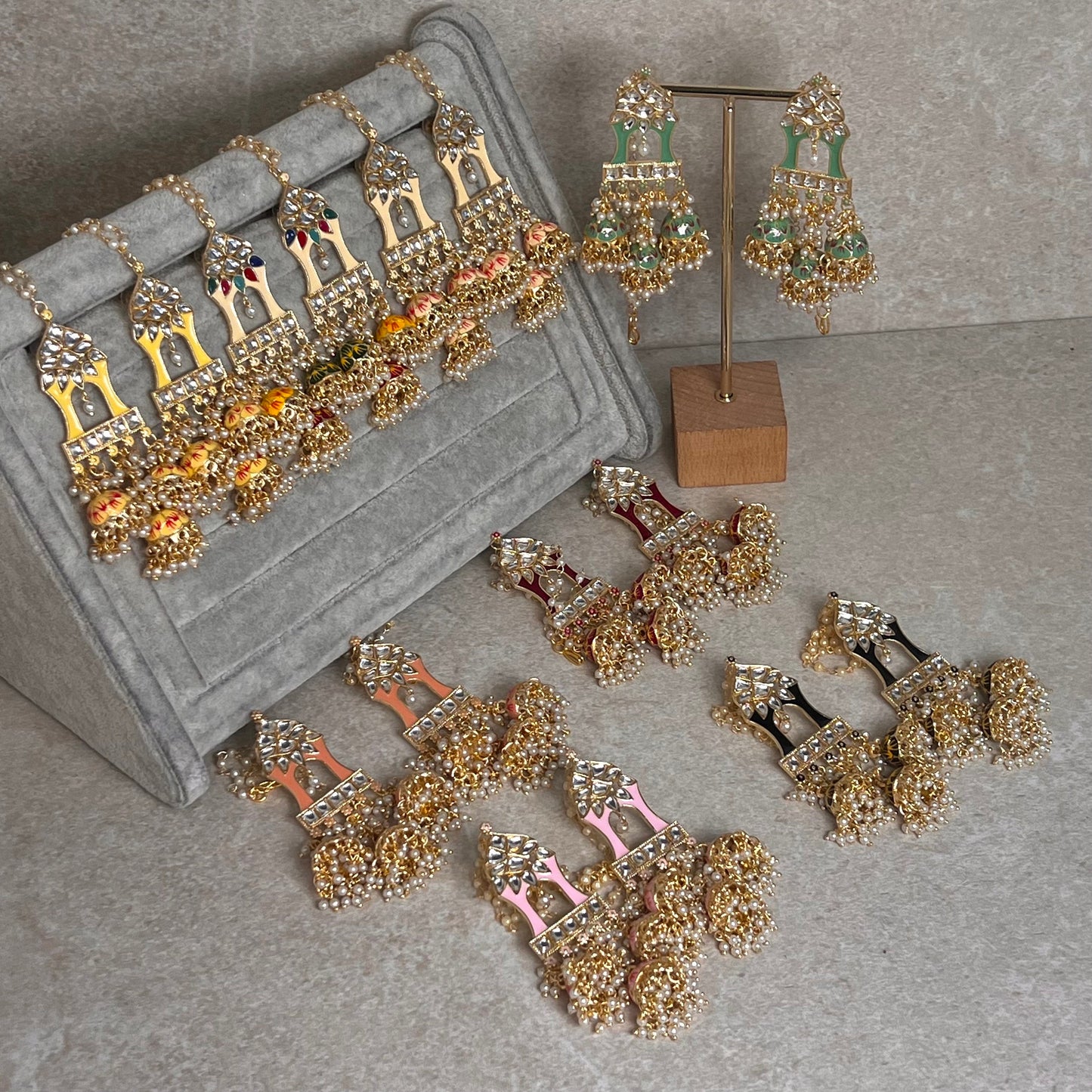 Light Pink Meenakari Hand Painted 3 Jhumka Earring / Indian Style/Unique Fancy Jhumka Earrings - NAVRATRI SPECIAL