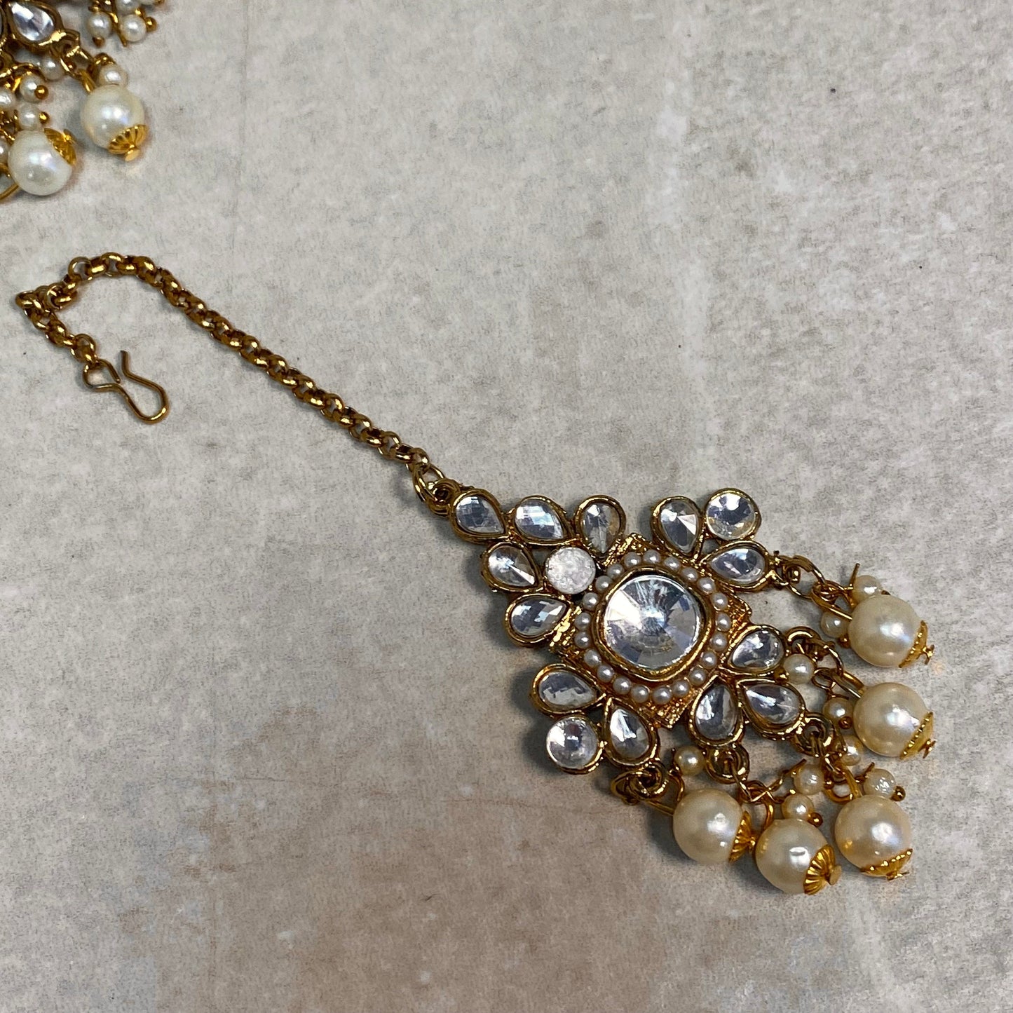 Clear Faux Kundan with Earrings and Tikka/ Unique Style/ Indian/ Pakistani/Fashion Jewellery/ Gift for Women