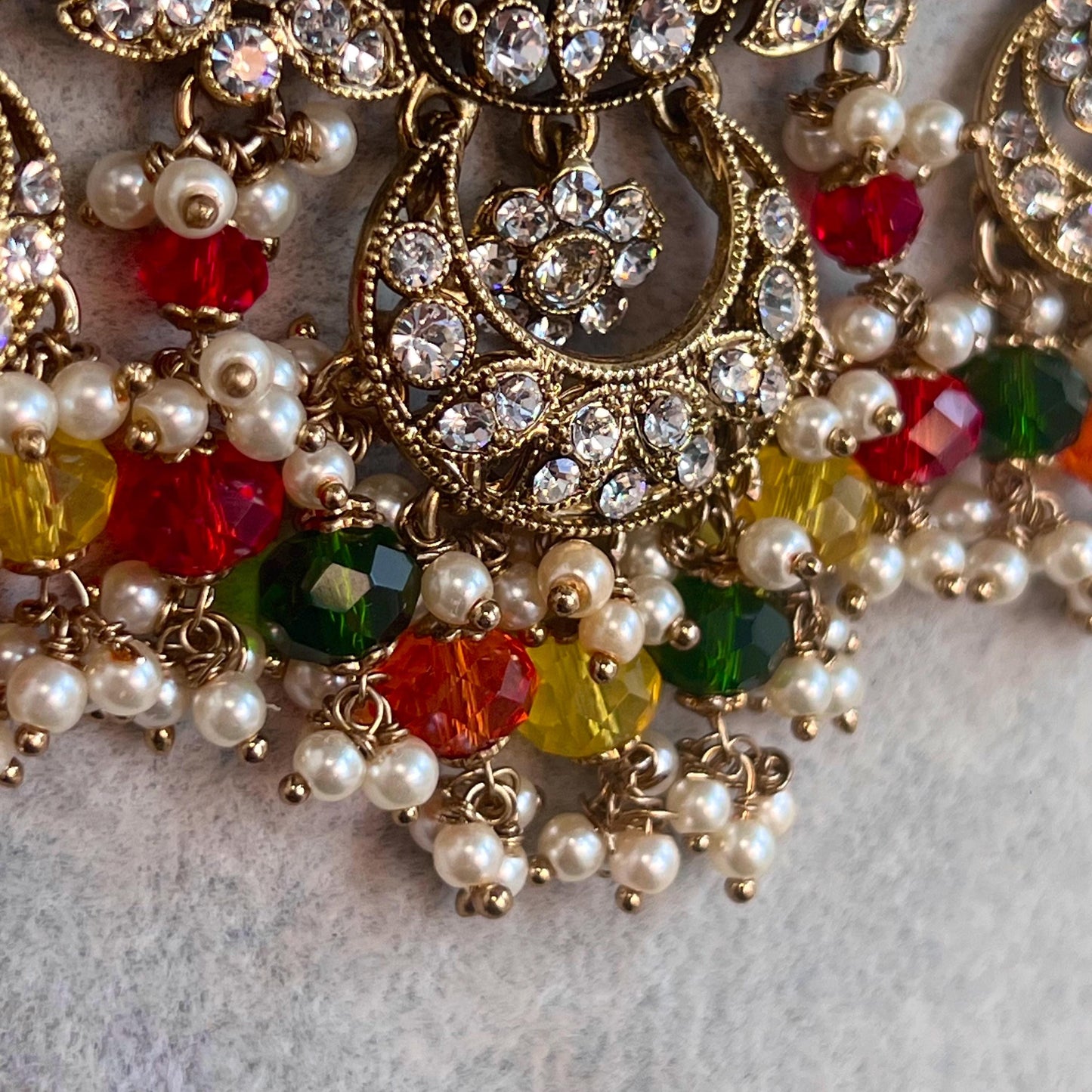 Multicolour Necklace Set - Multicolour Earring/ Tikka/ Tikli/ Indian/ Pakistani/Fashion Jewellery/Mendhi/ Green, Orange, Yellow and Red