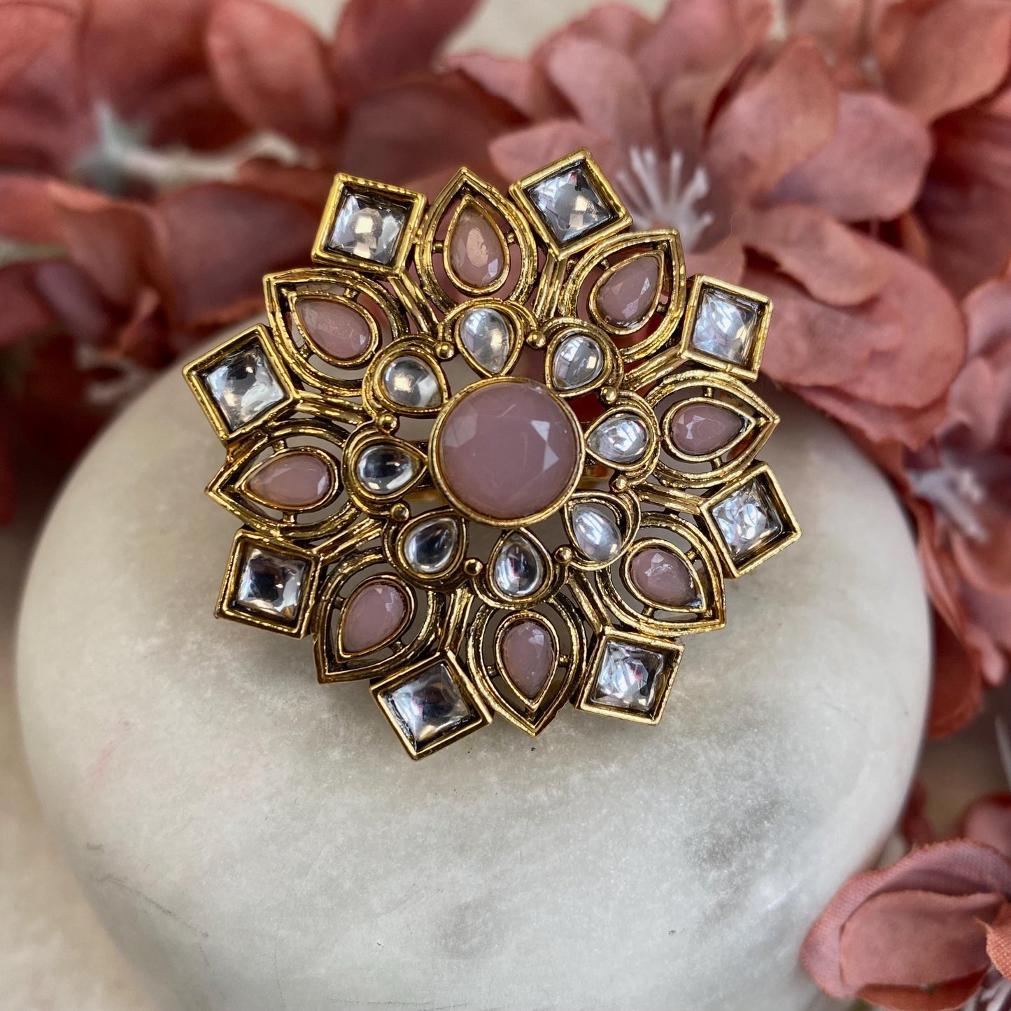 Pink Faux Kundan Adjustable Ring/ Fashion Jewellery/ Gift for Women/Indian/Pakistani style