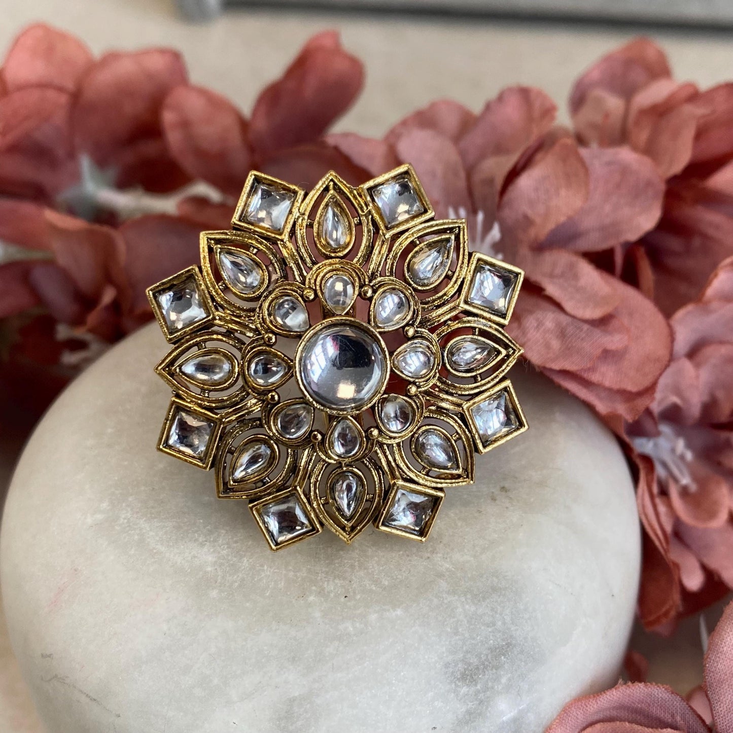 Clear Faux Kundan Ring/ Fashion Jewellery/ Gift for Women/Indian/Pakistani style