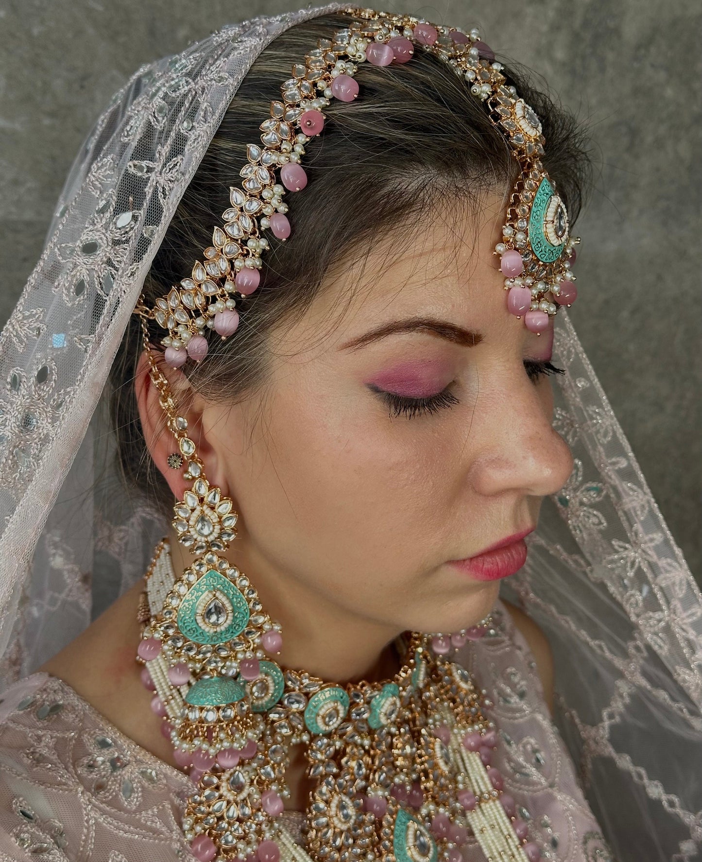 Faux Kundan Pastel Full Bridal Set/ Indian/ Pakistani Style/Necklace/ Choker/ Earring/ Tikka/ Mathapatti/Mala/Jhumar