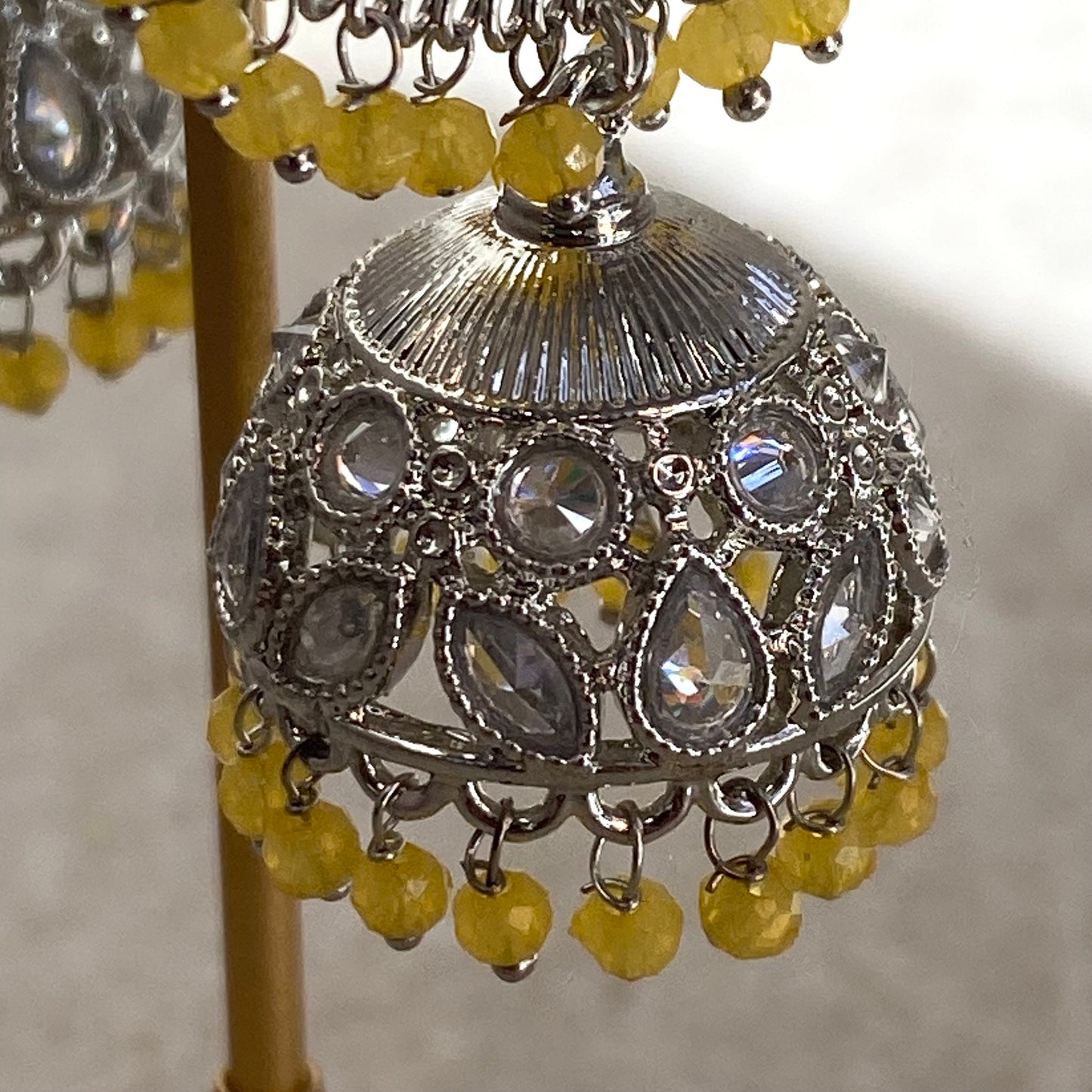Yellow Silver Crystal Jhumka Indian Hoop Earring/Indian Earrings/Pakistani Fashion/Indian Jewellery/Silver Jewellery/Gifts for Women
